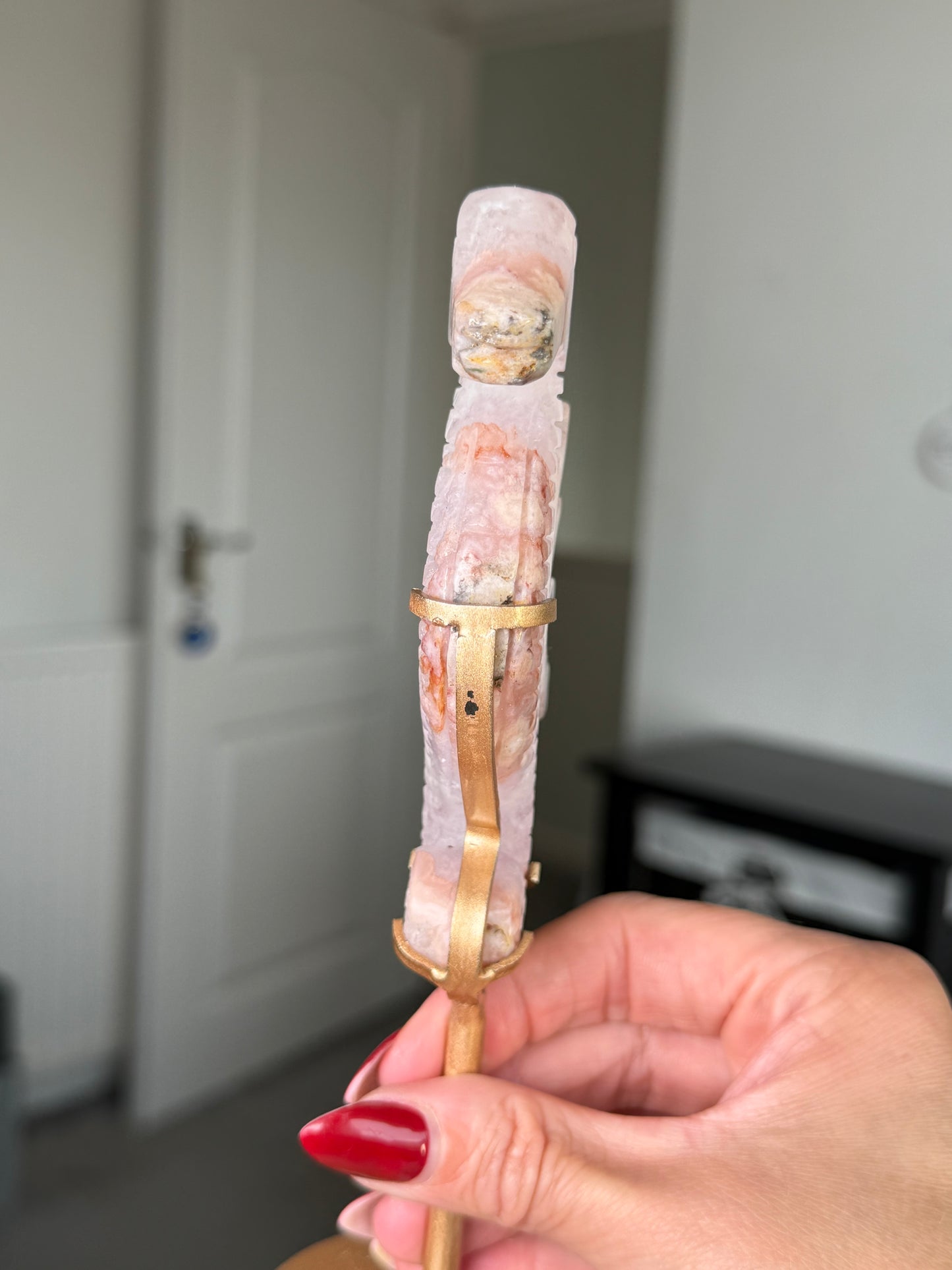 Flower Agate Seahorse On Gold Stand