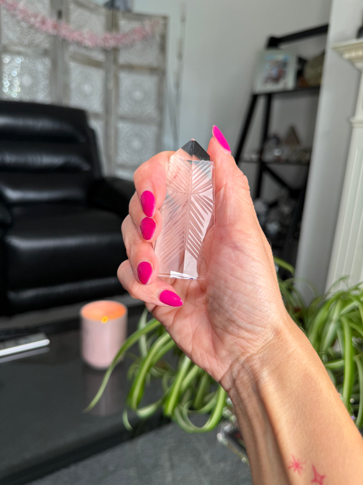 Clear Quartz Star Etched Tower