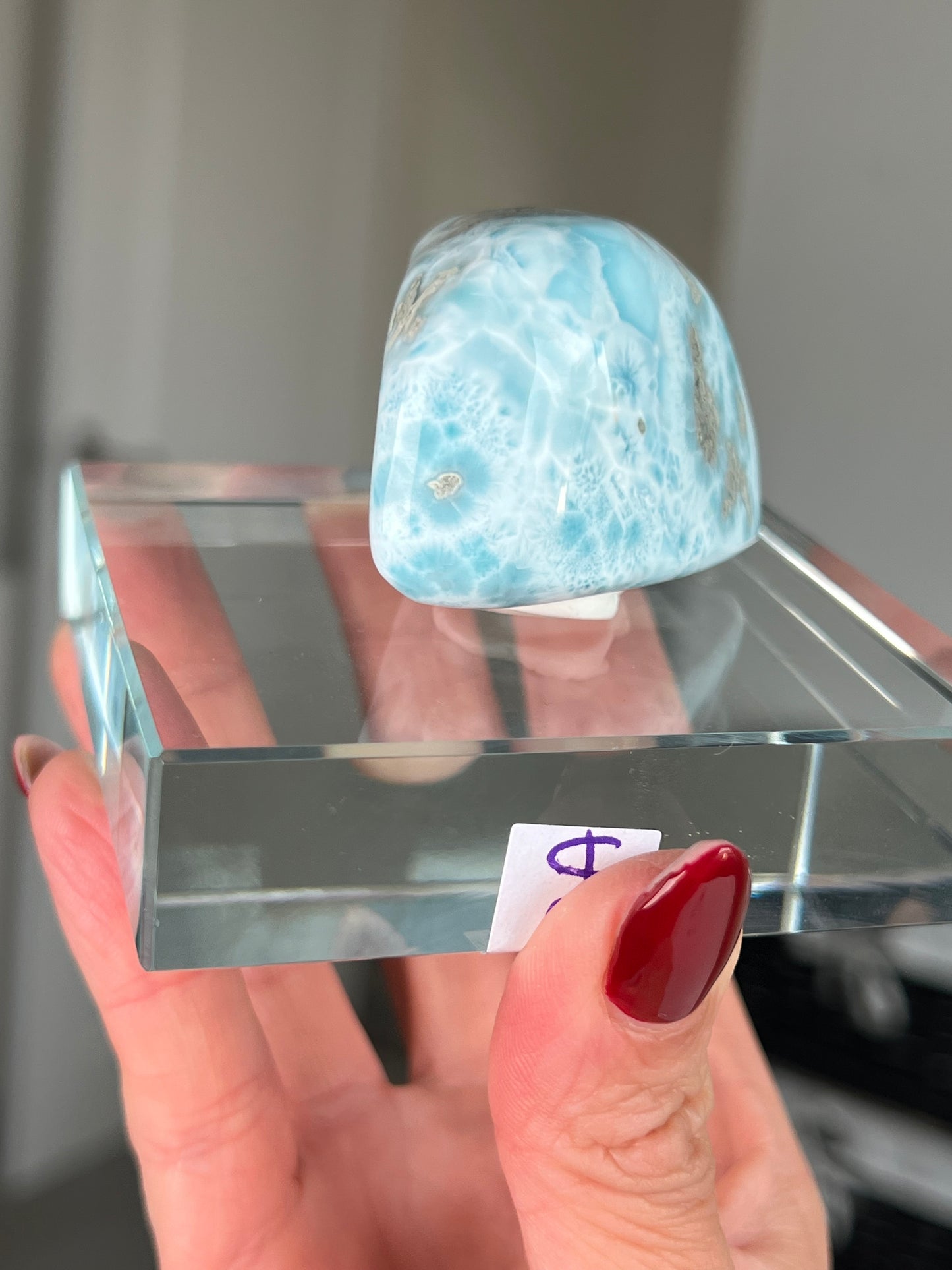 Larimar Freeform On Glass Stand