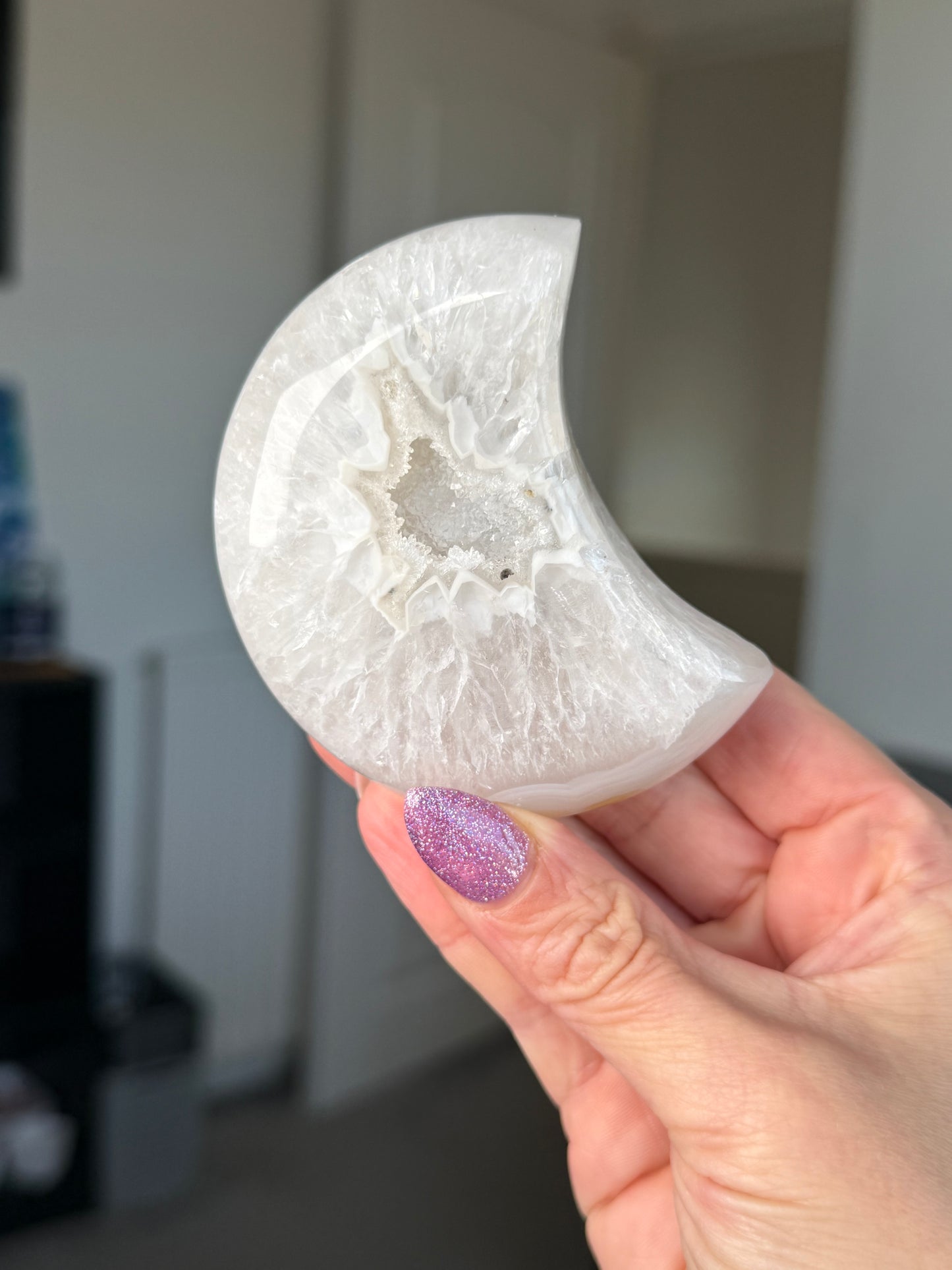 Agate Moon On Gold Stand