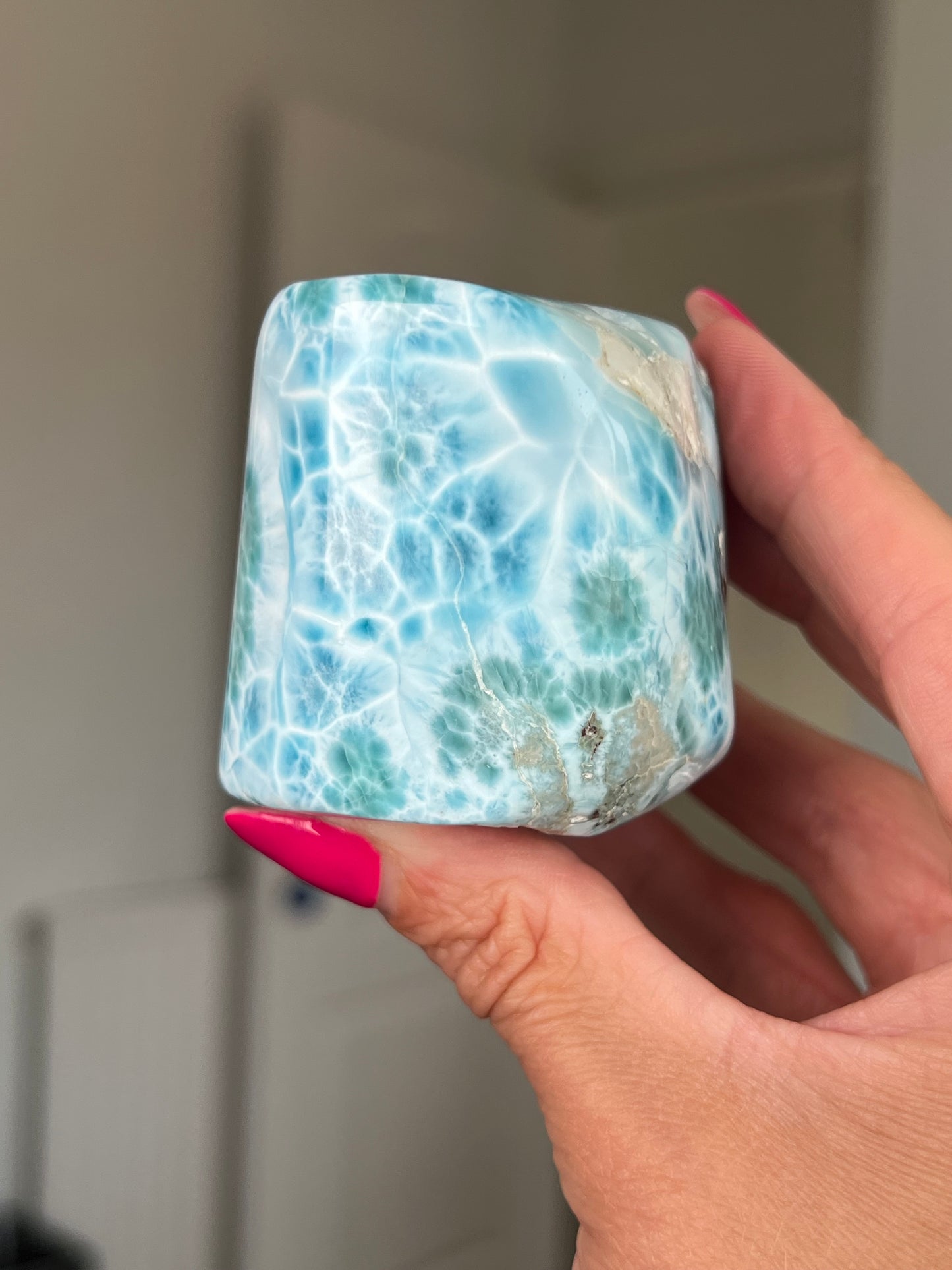 Larimar Core On Glass Stand