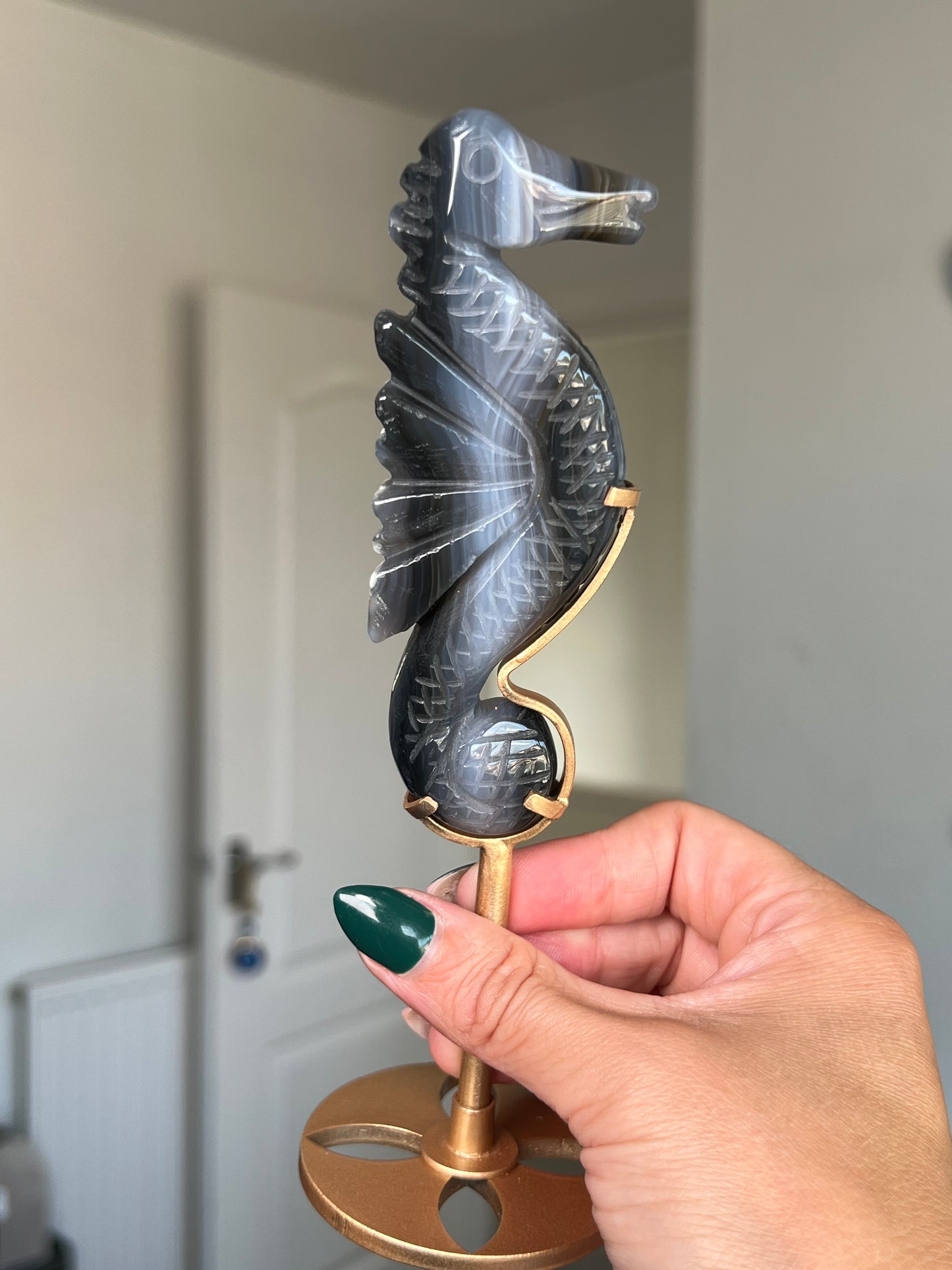 Agate Seahorse On Gold Stand