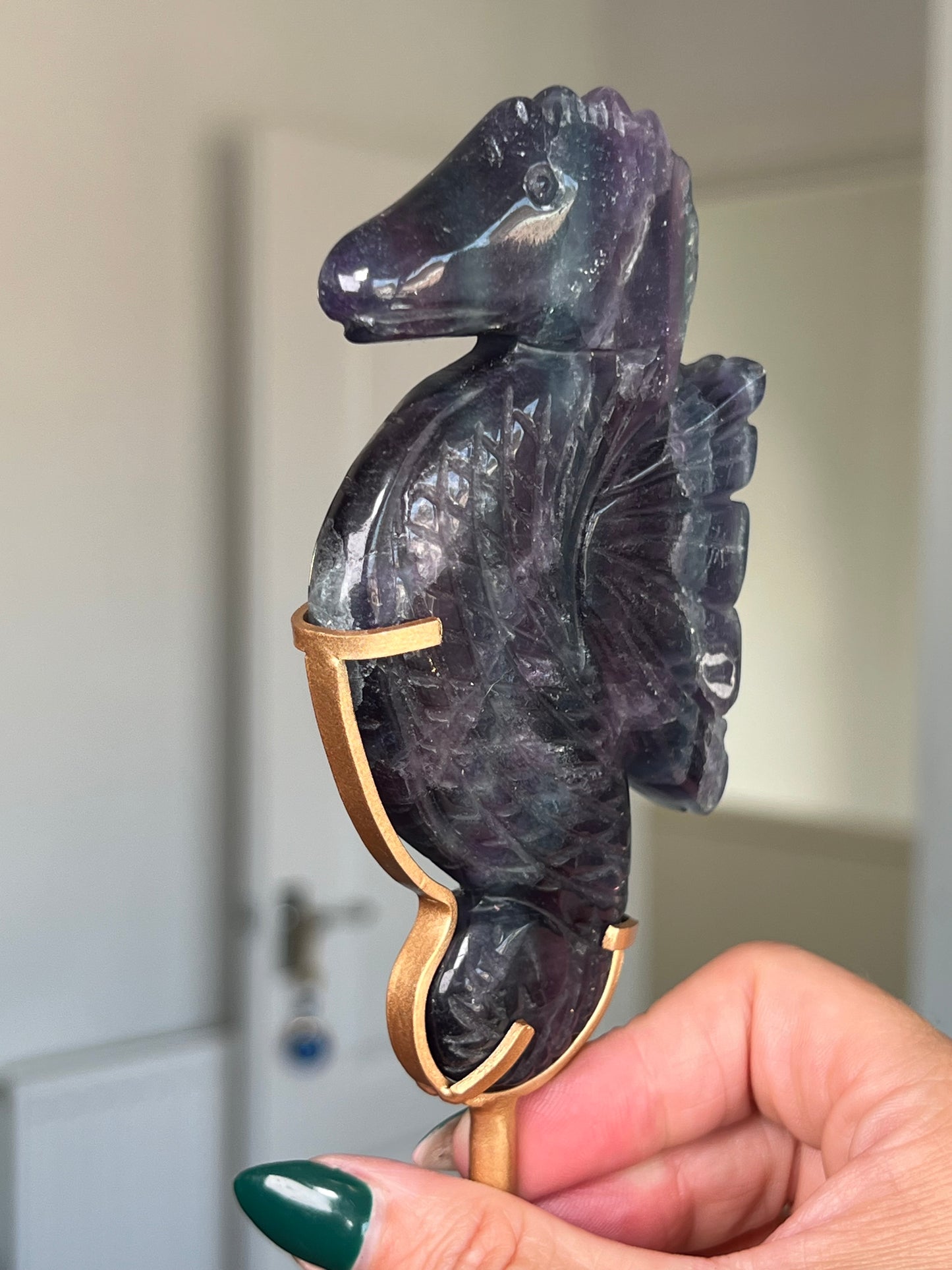Fluorite Seahorse On Gold Stand