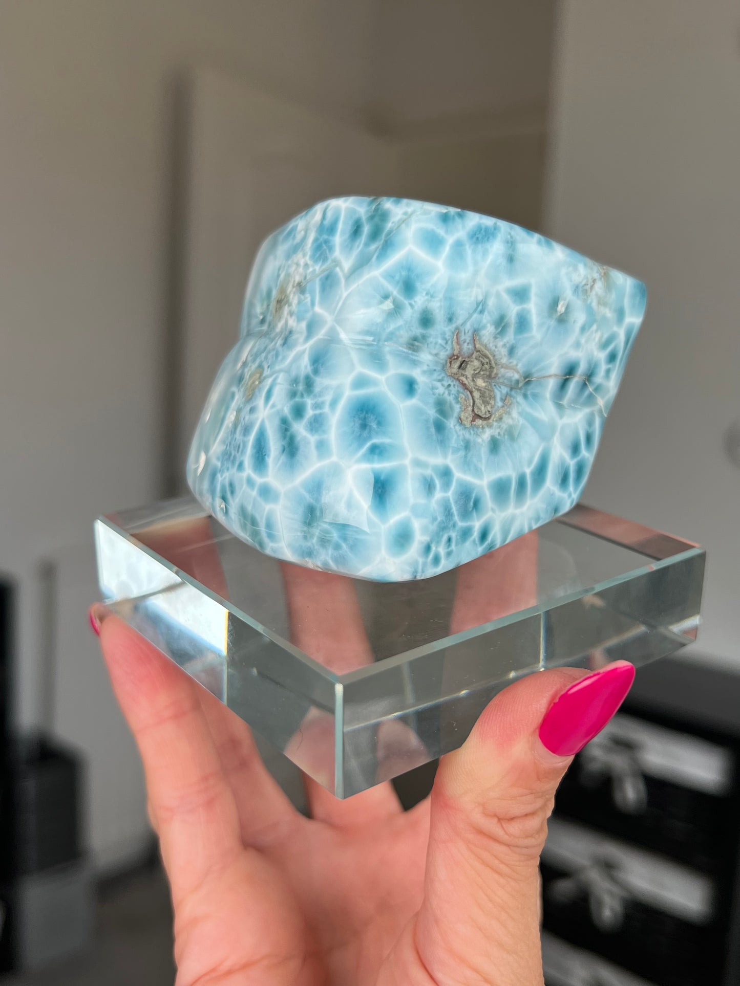 Larimar Core On Glass Stand
