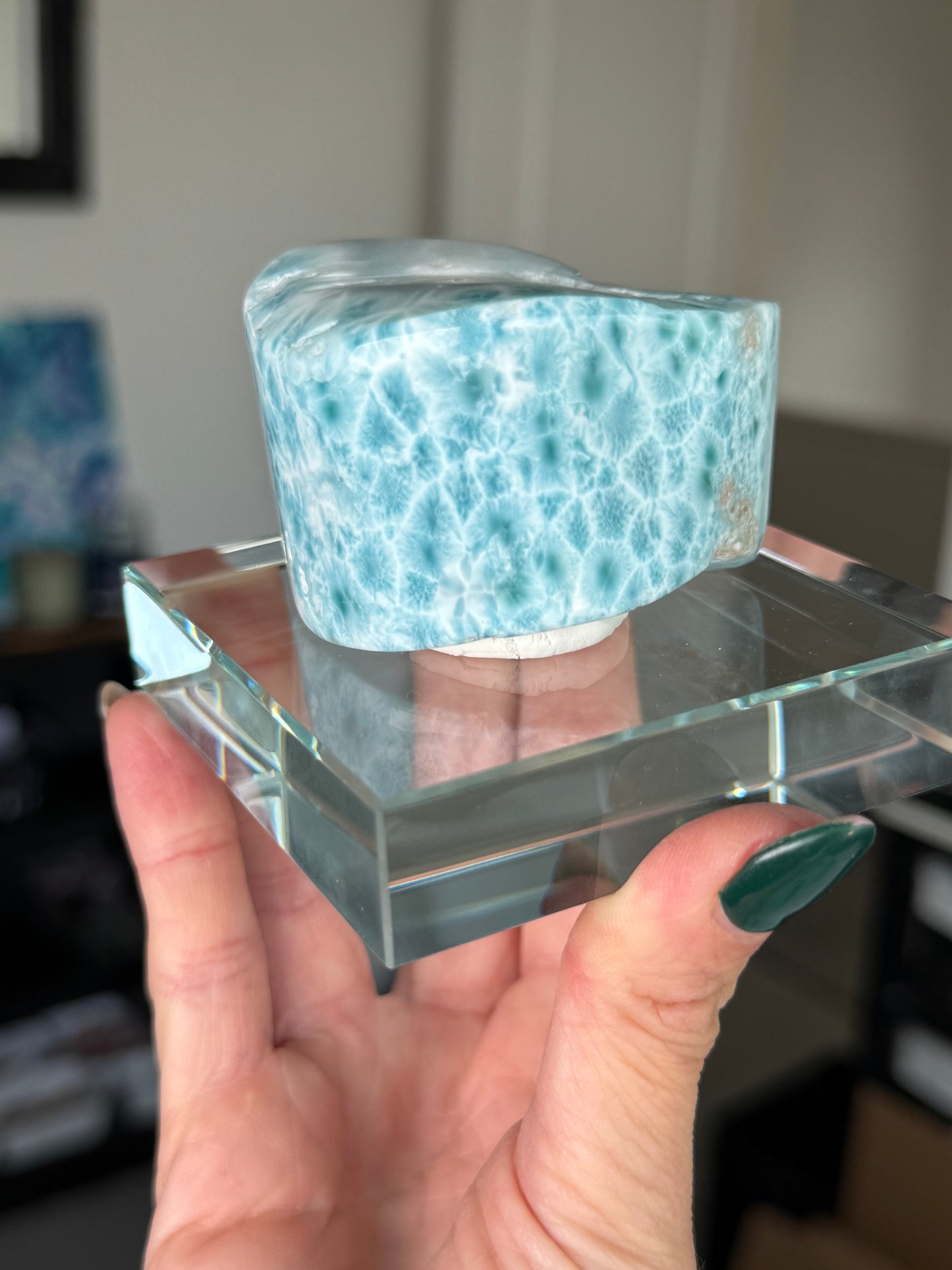 Larimar Core On Glass Stand