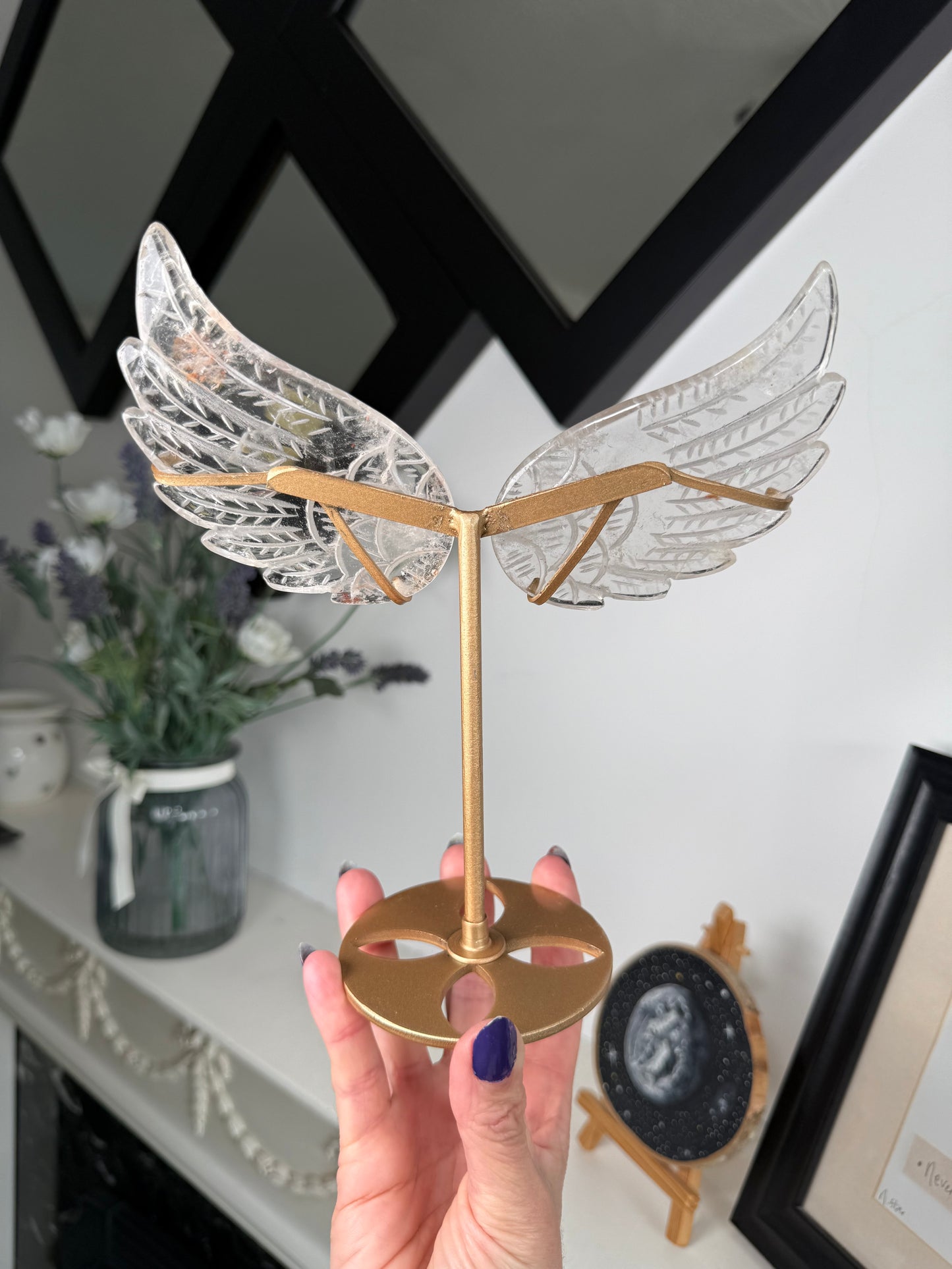 Clear Quartz Wings On Gold Stand