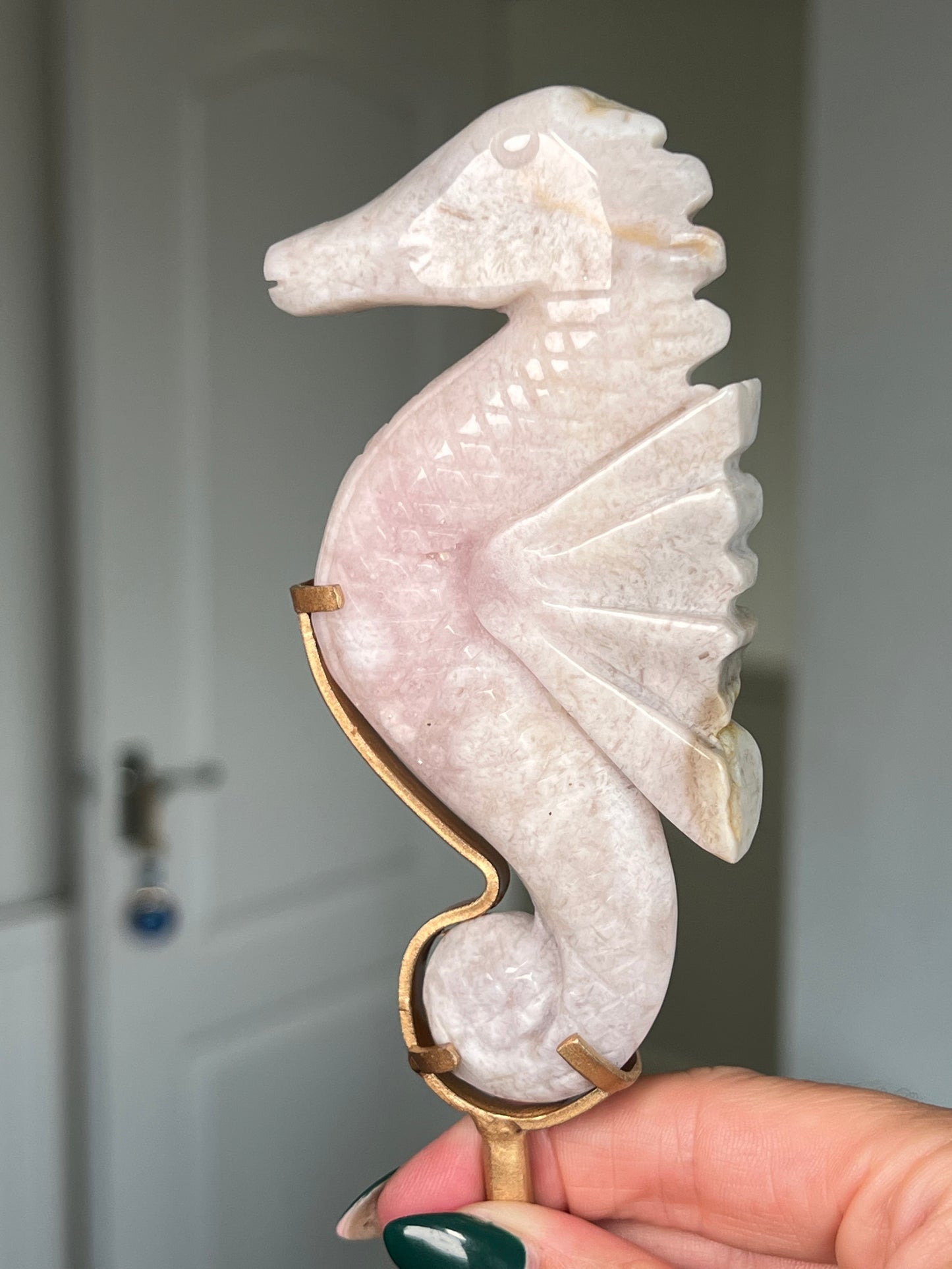 Pink Amethyst Seahorse On Gold Stand