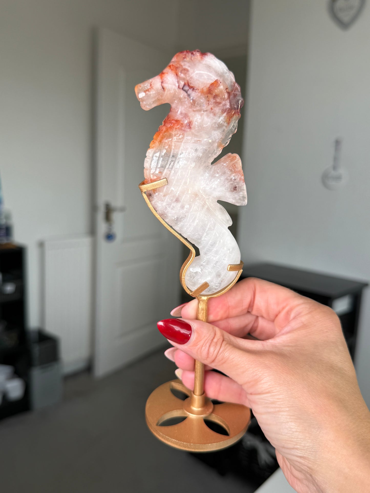 Fire Quartz Seahorse On Gold Stand
