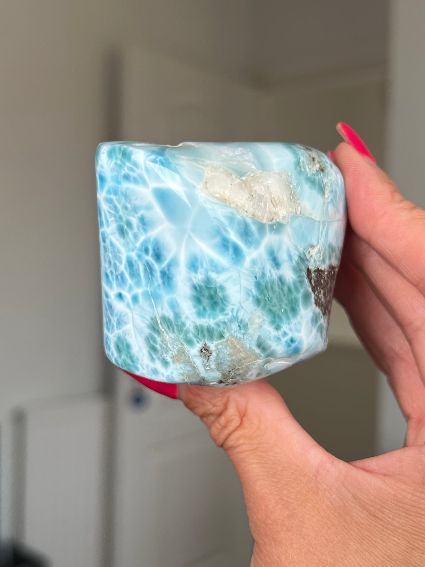 Larimar Core On Glass Stand