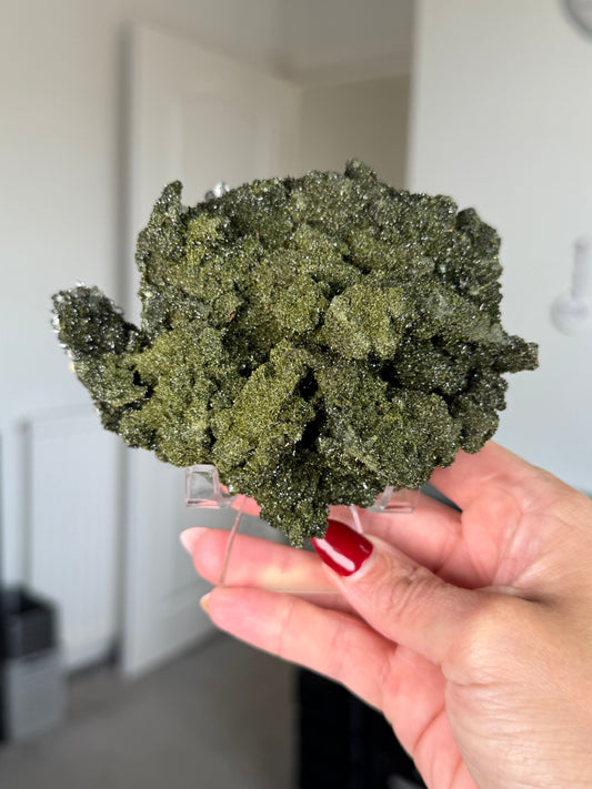 Large Epidote With Quartz Specimen With Stand