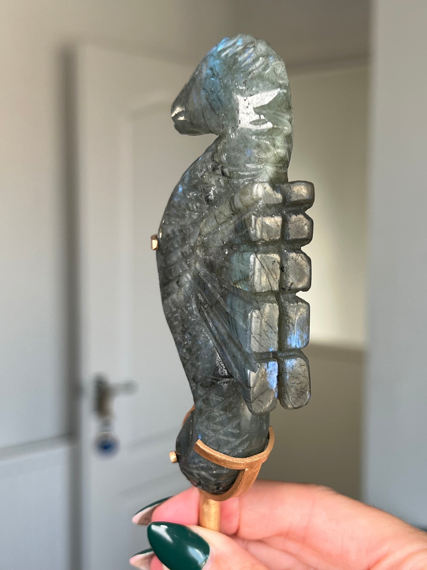 Labradorite Seahorse On Gold Stand
