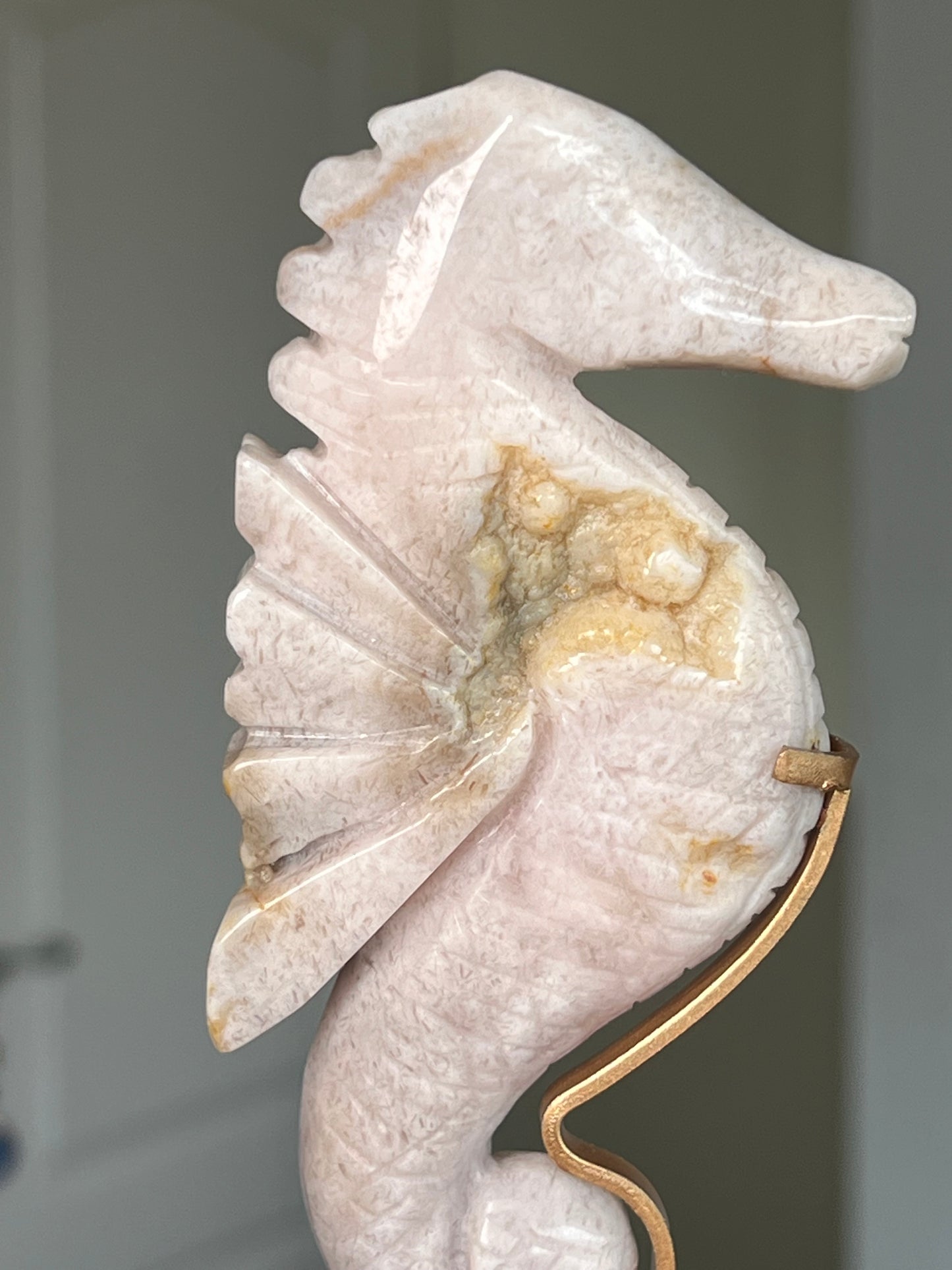 Pink Amethyst Seahorse On Gold Stand