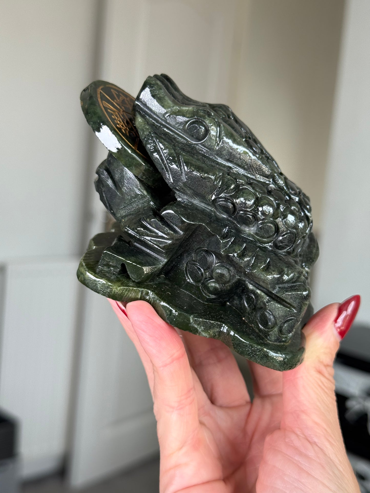 Green Jade Money Frog With Spinning Coin