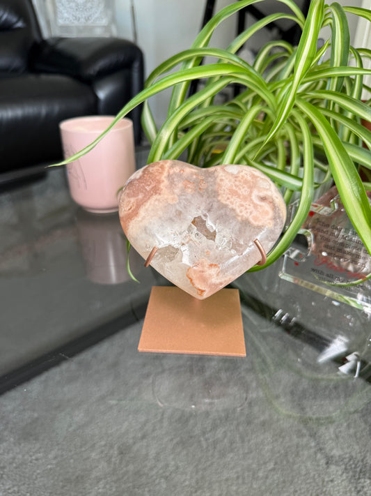 Pink Amethyst Heart On Stand