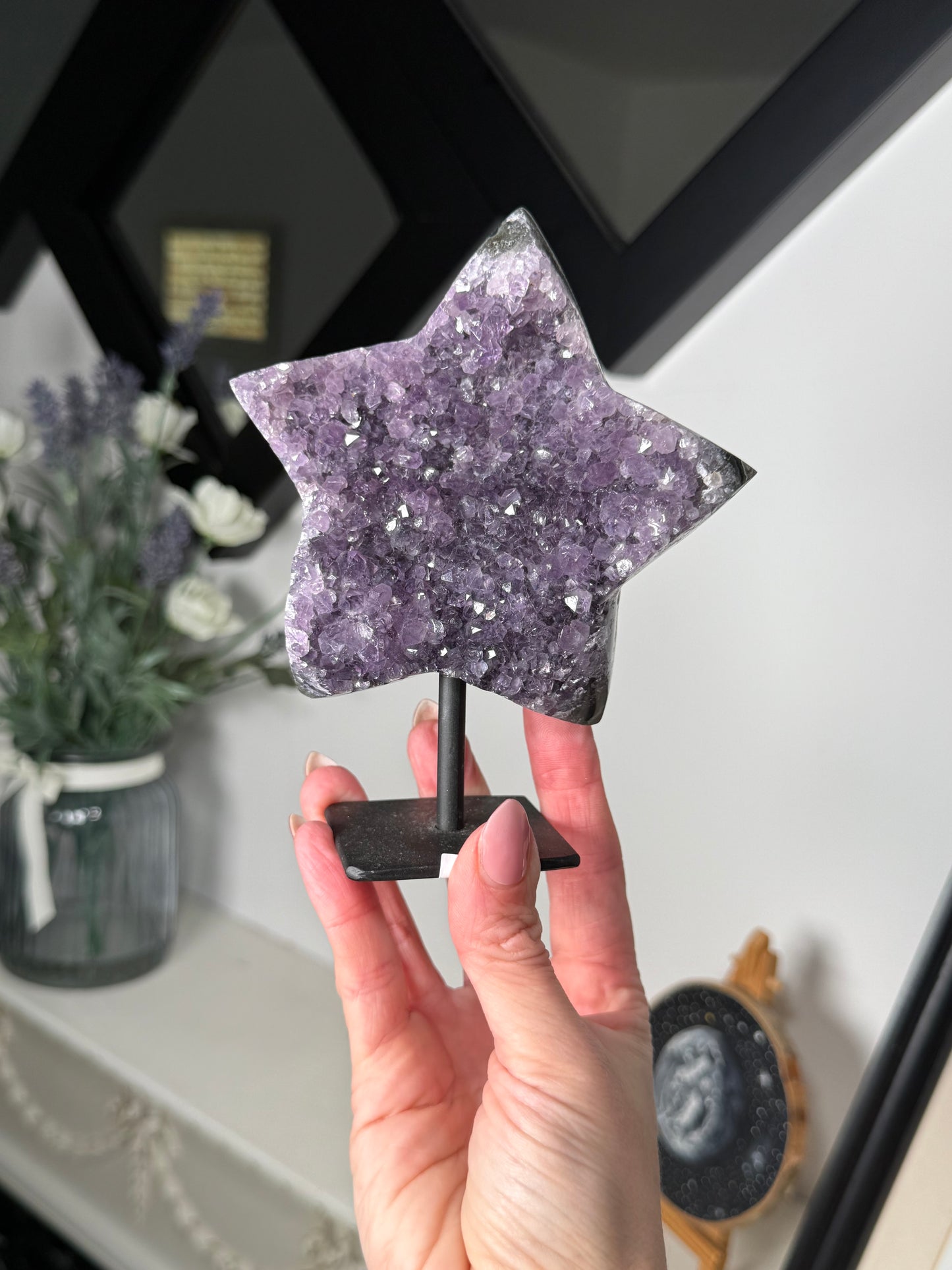 Amethyst Star On Black Stand