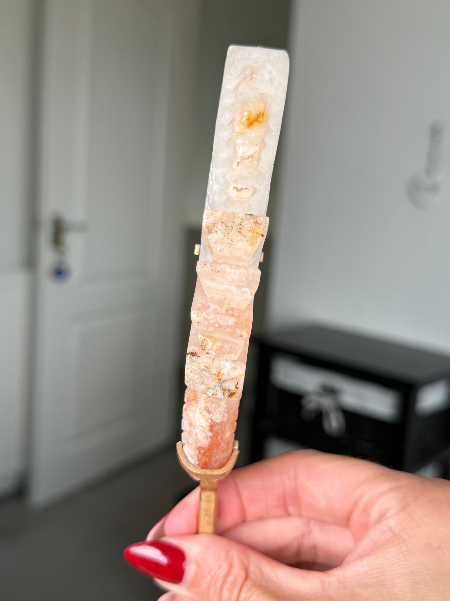 Flower Agate Seahorse On Gold Stand