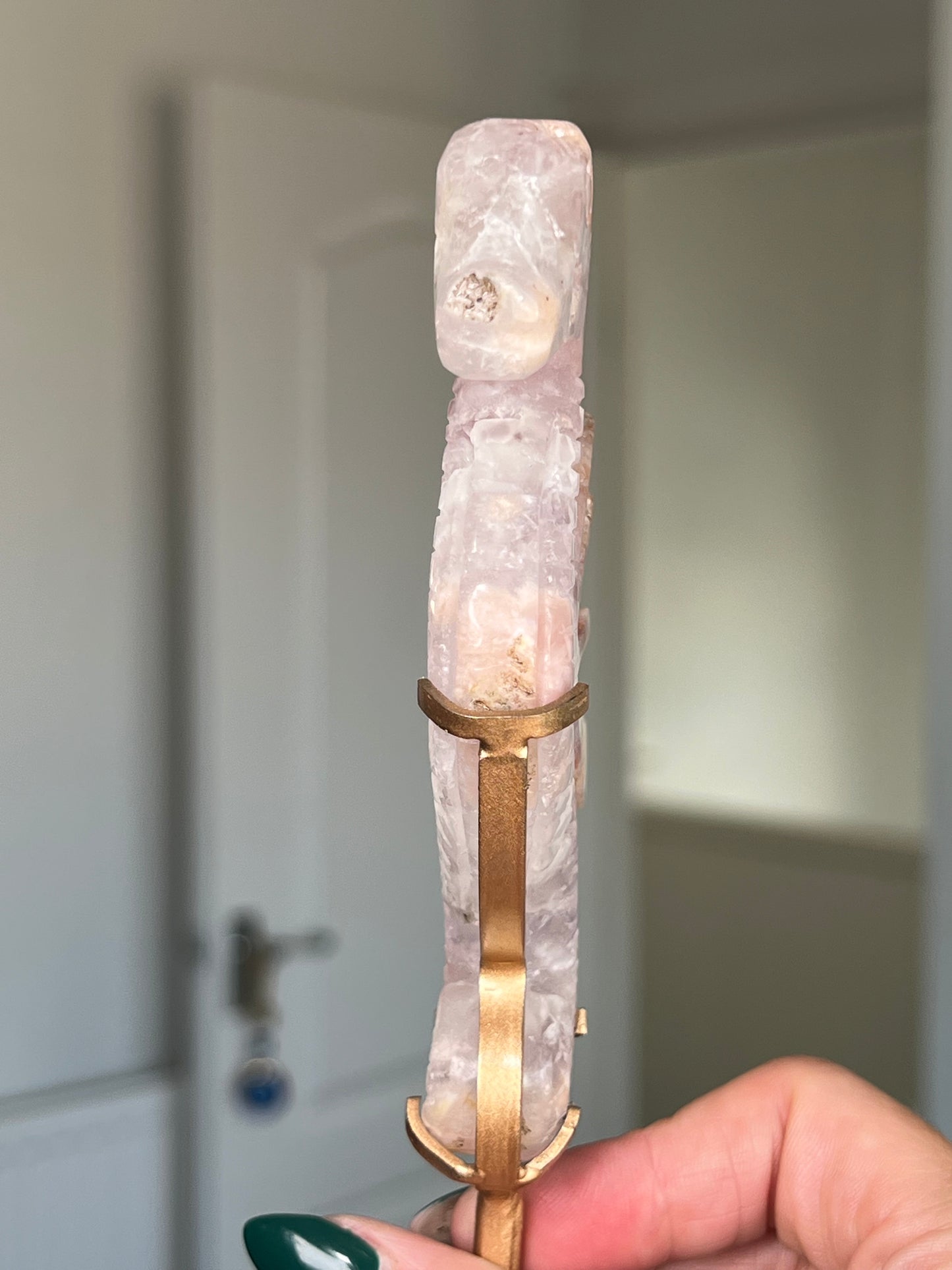 Flower Agate Seahorse On Gold Stand