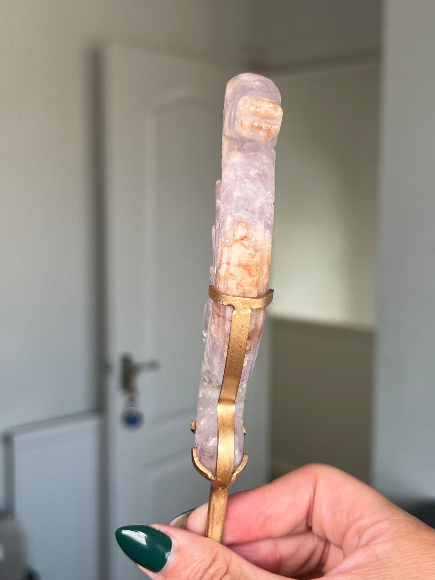 Flower Agate Seahorse On Gold Stand