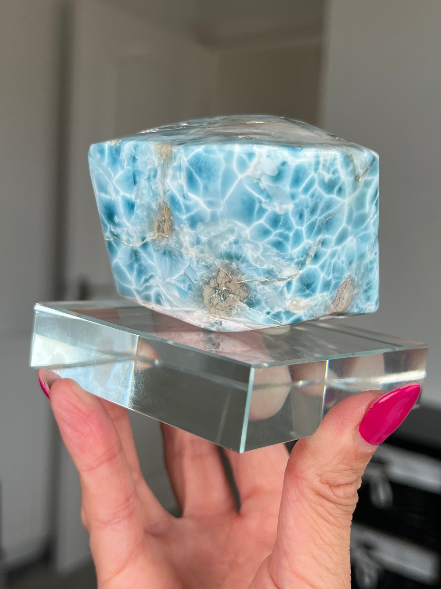 Larimar Core On Glass Stand
