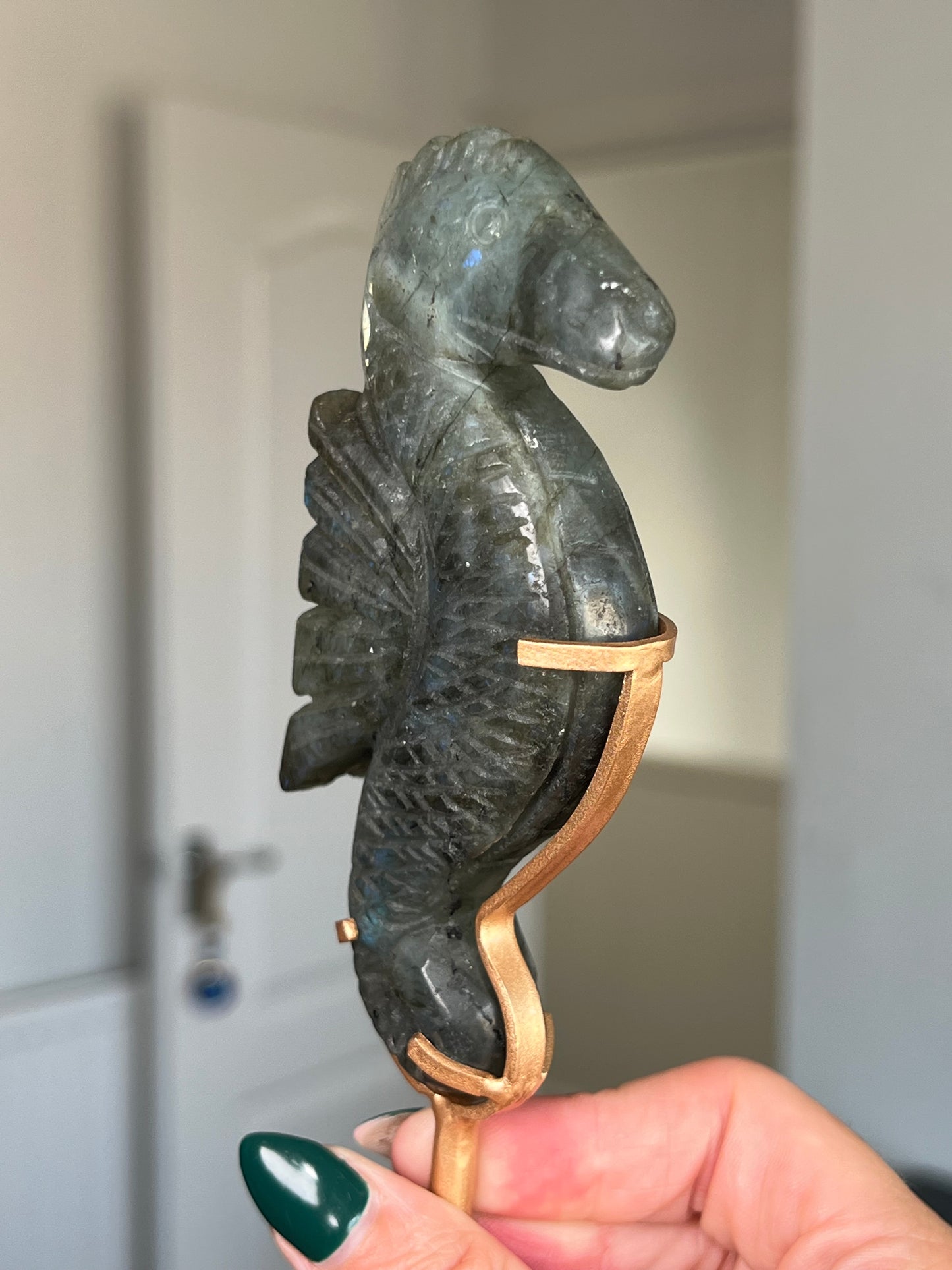 Labradorite Seahorse On Gold Stand
