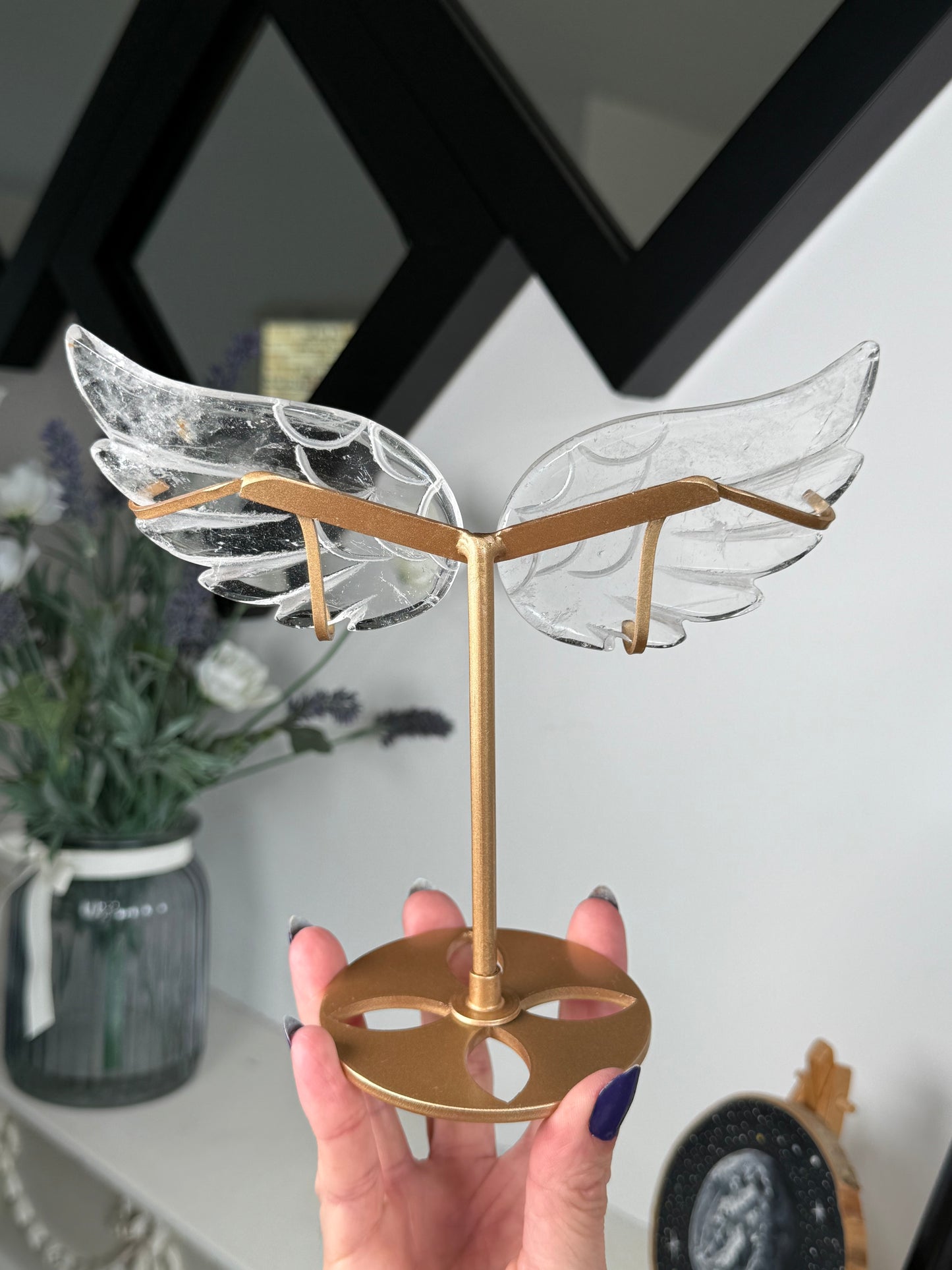 Clear Quartz Wings On Gold Stand