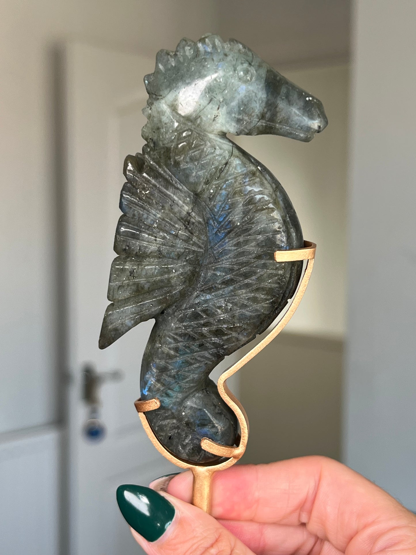 Labradorite Seahorse On Gold Stand