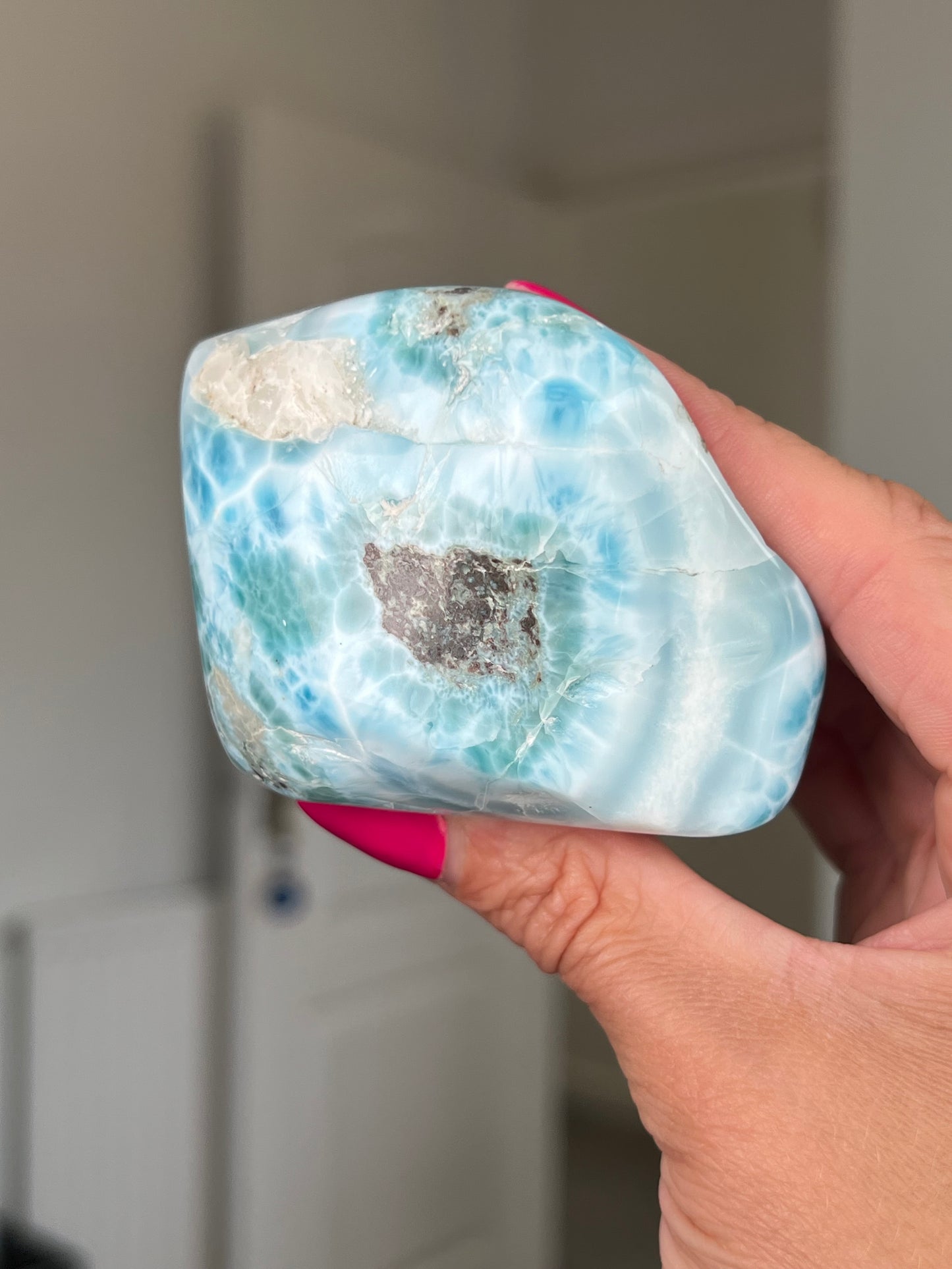 Larimar Core On Glass Stand