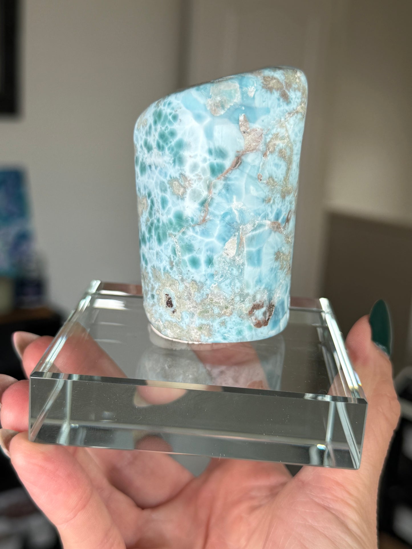Larimar Core On Glass Stand