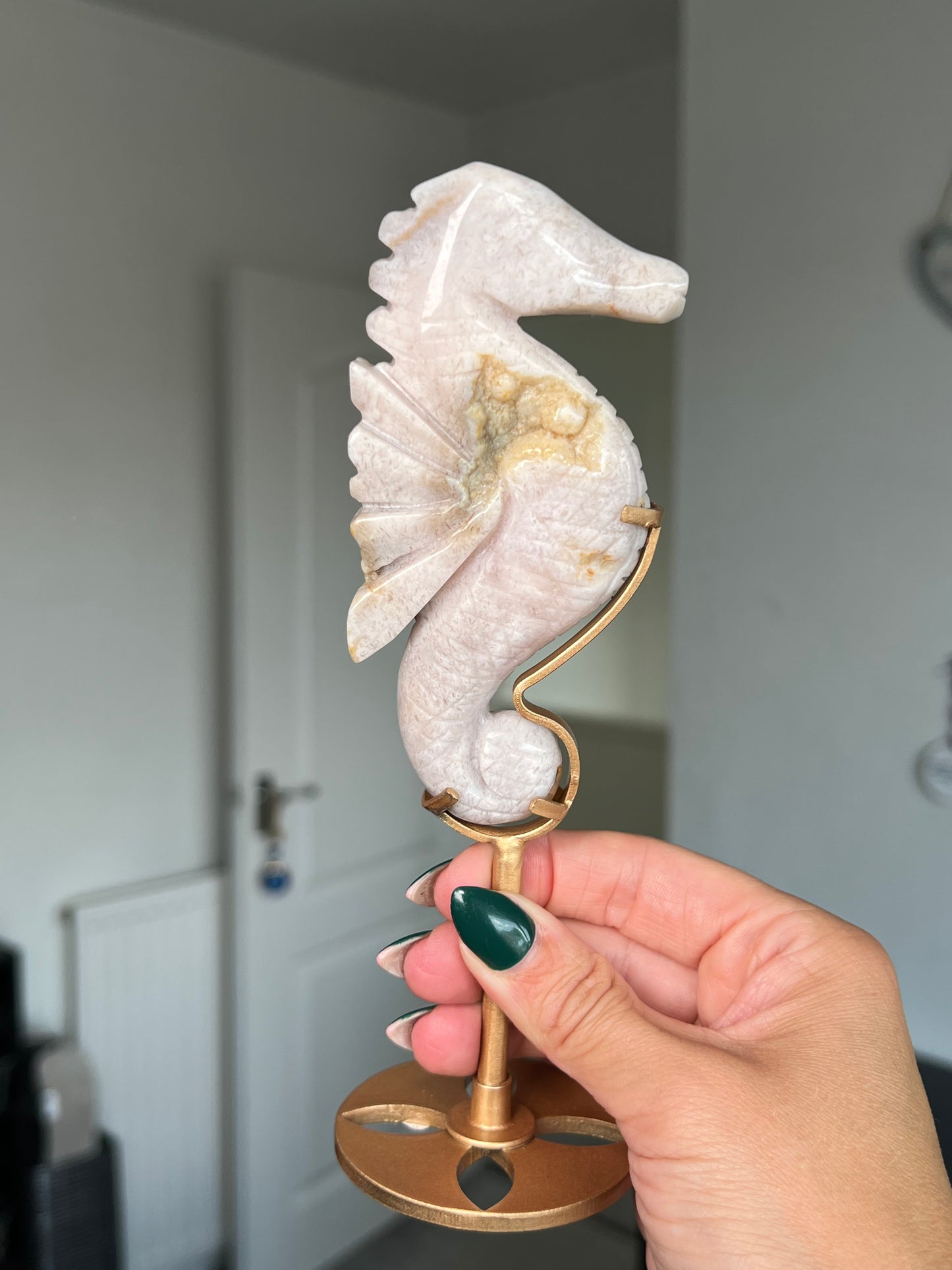 Pink Amethyst Seahorse On Gold Stand