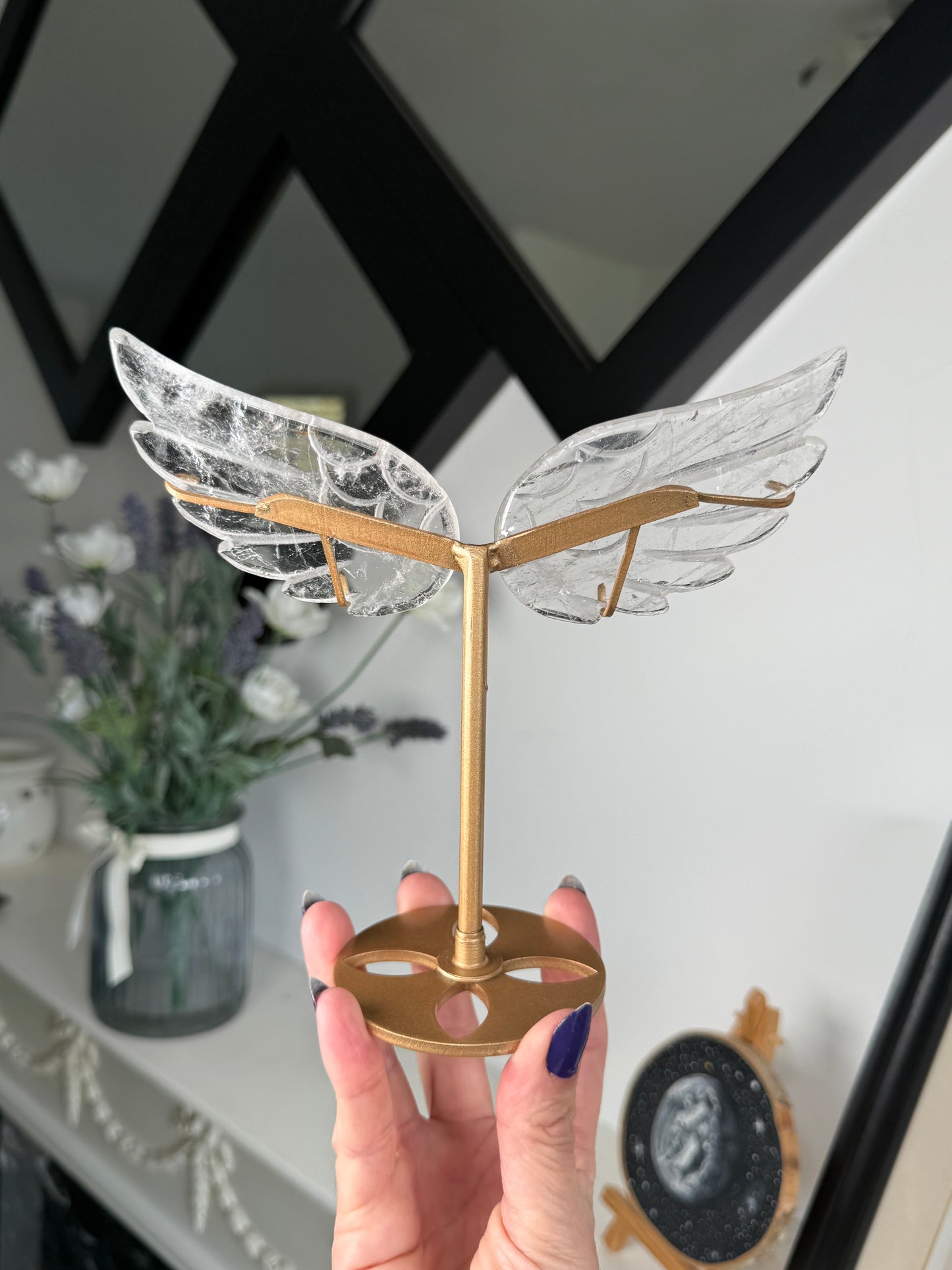 Clear Quartz Wings On Gold Stand