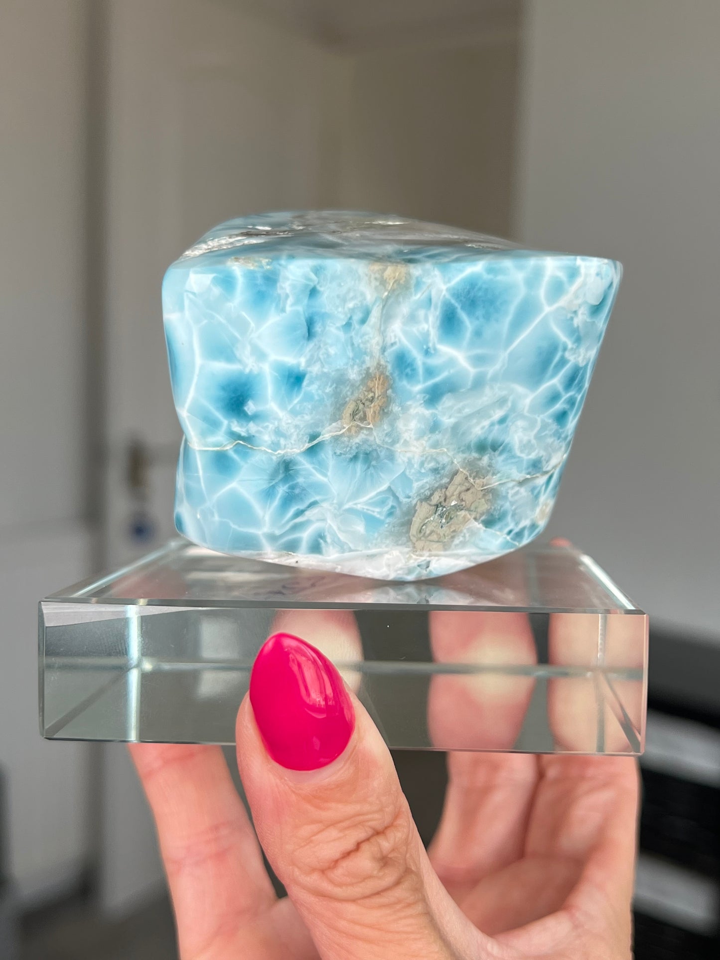 Larimar Core On Glass Stand