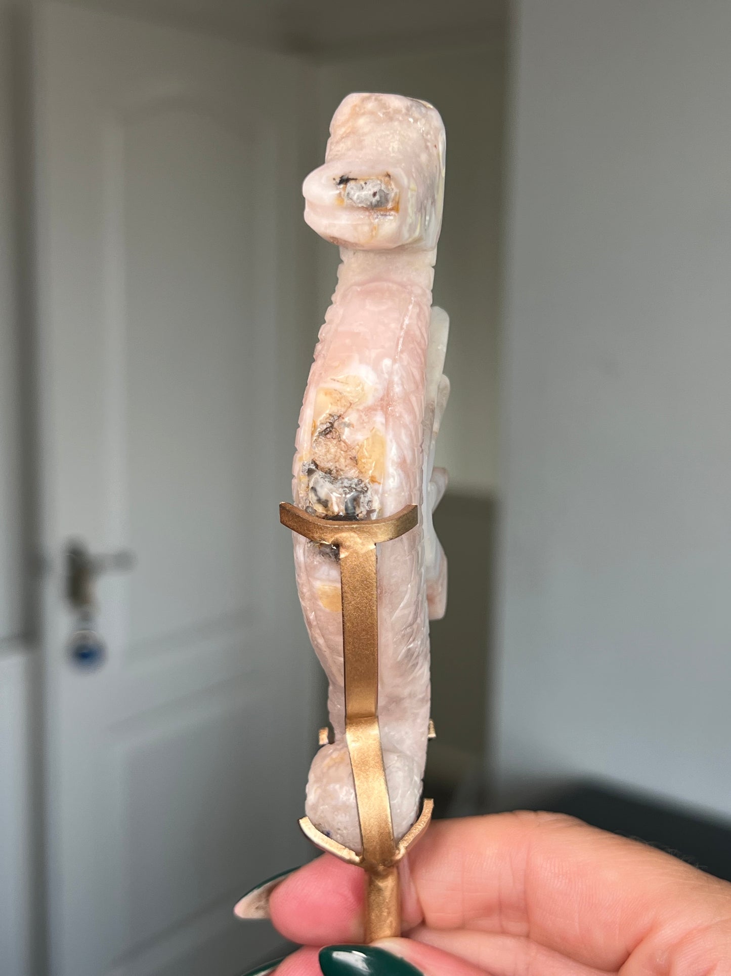 Flower Agate Seahorse On Gold Stand