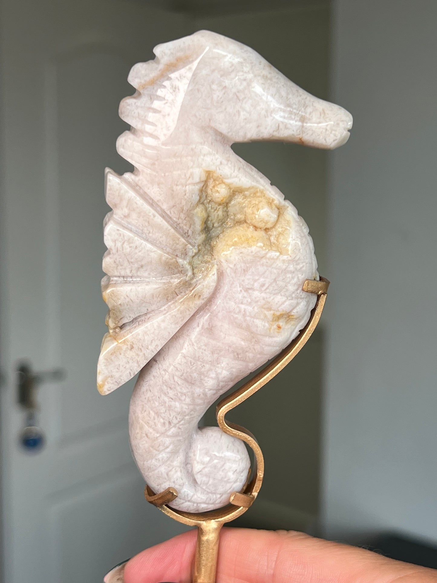 Pink Amethyst Seahorse On Gold Stand