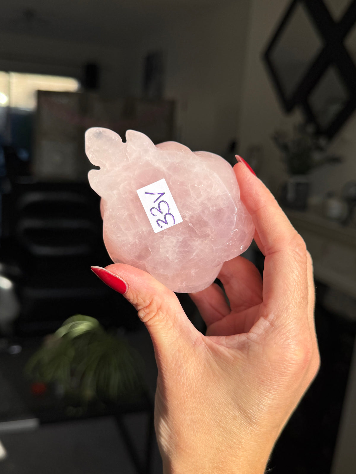 Rose Quartz Rose With Raindrop