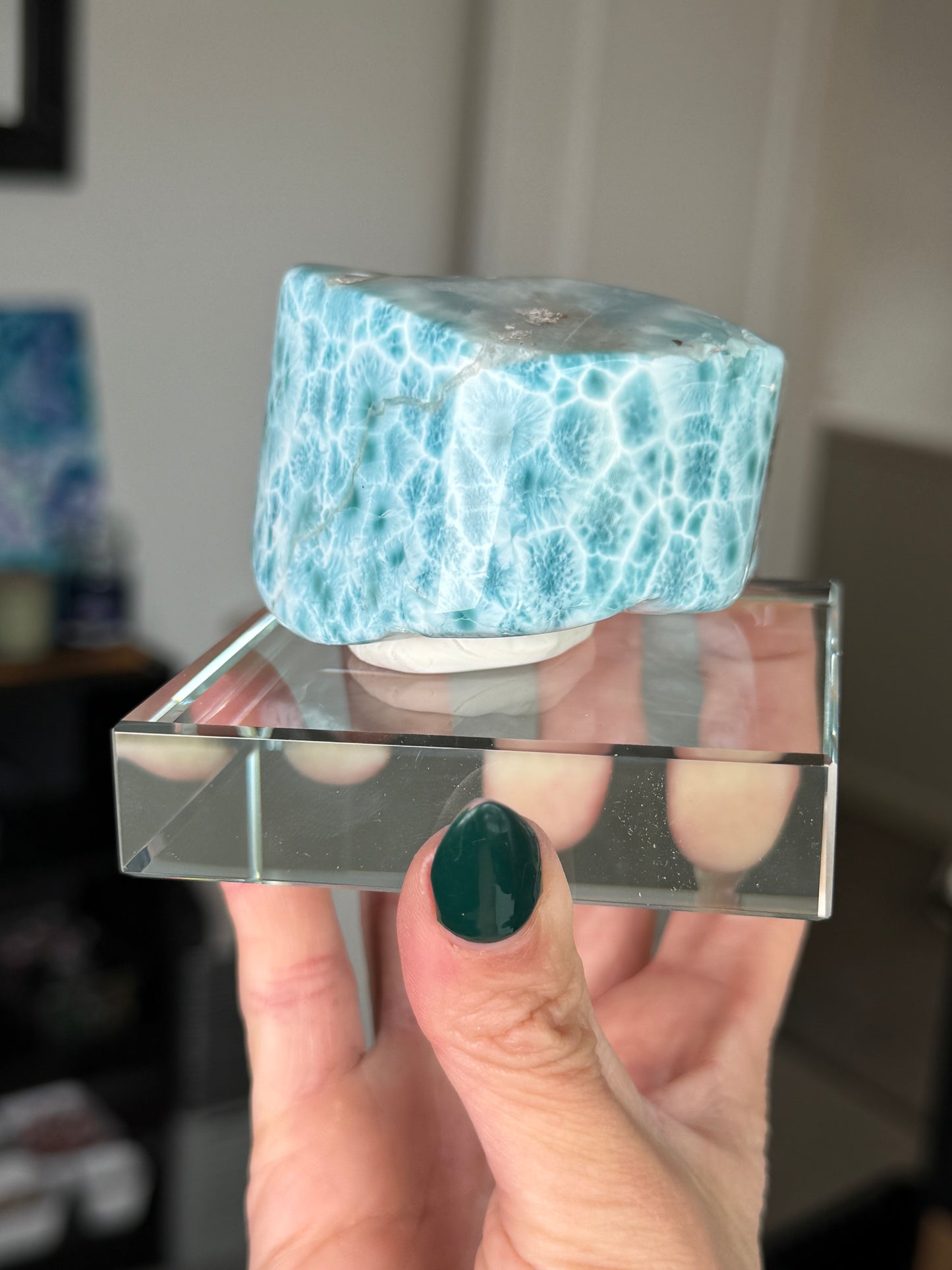 Larimar Core On Glass Stand