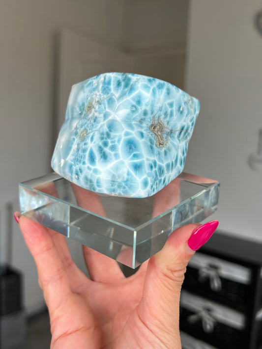Larimar Core On Glass Stand