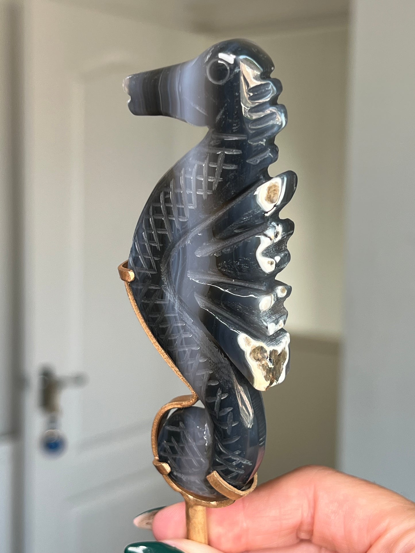 Agate Seahorse On Gold Stand