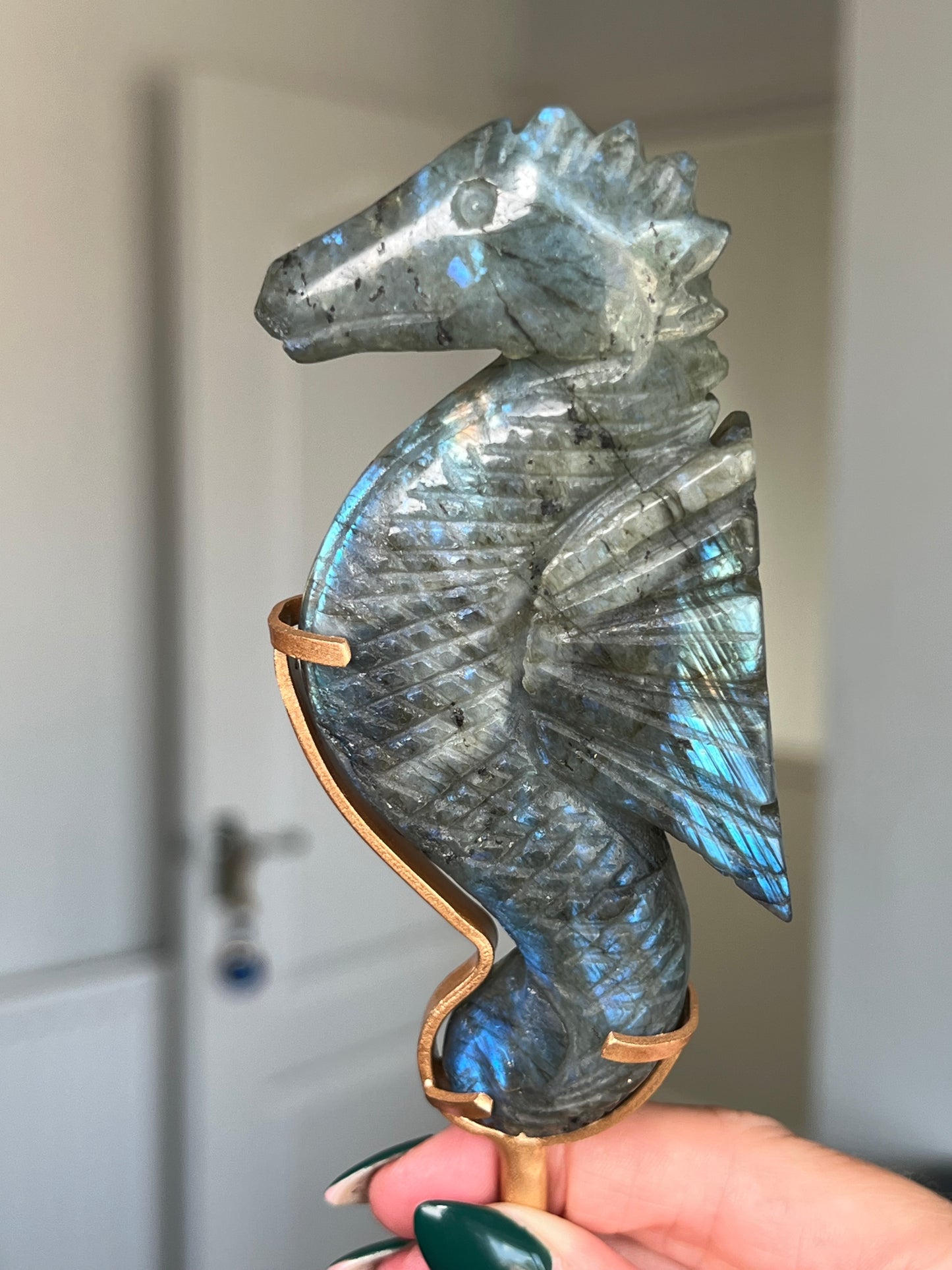 Labradorite Seahorse On Gold Stand