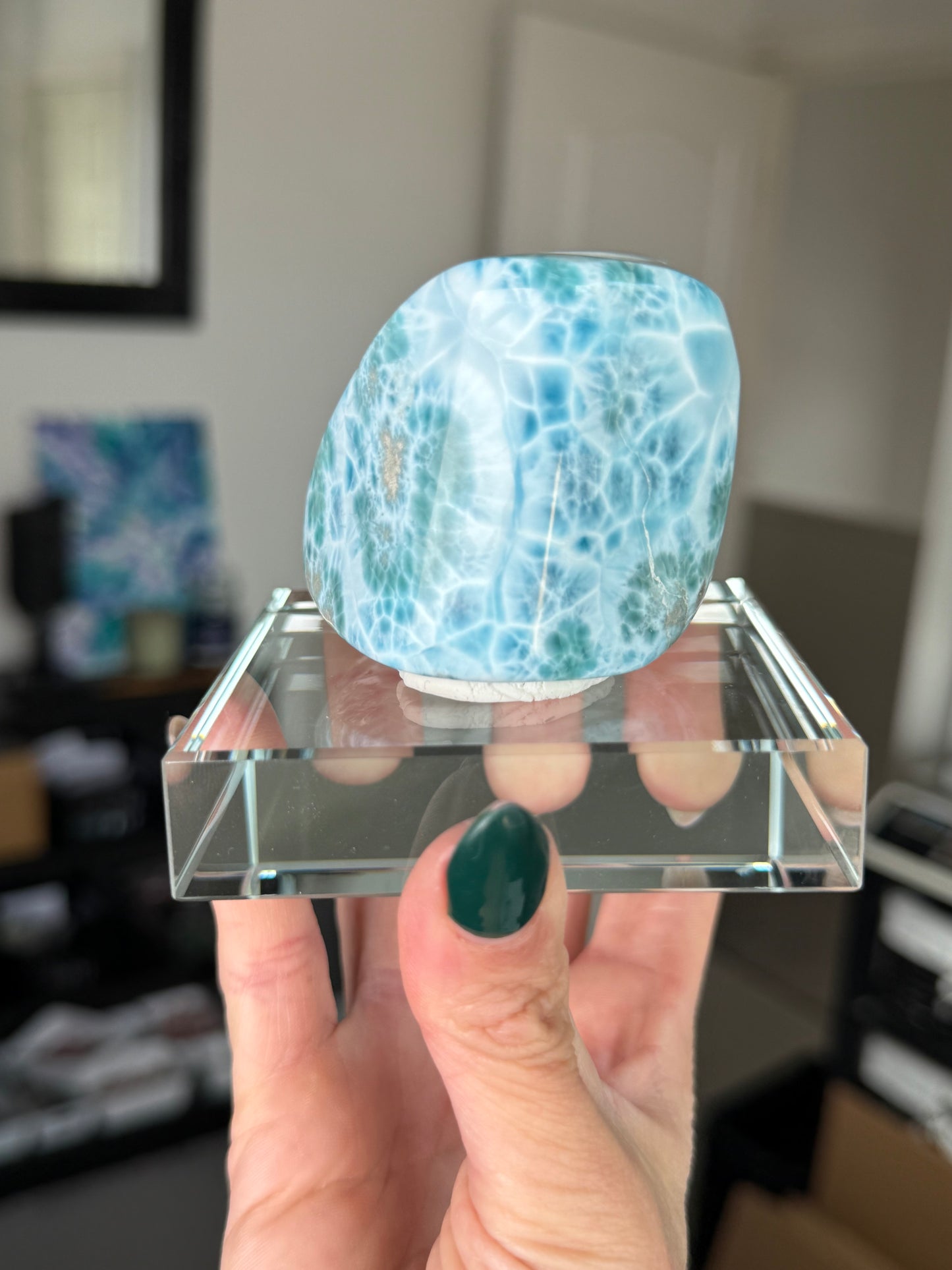 Larimar Core On Glass Stand
