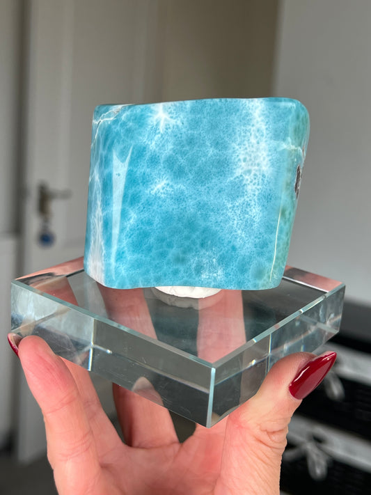 Larimar Core On Glass Stand