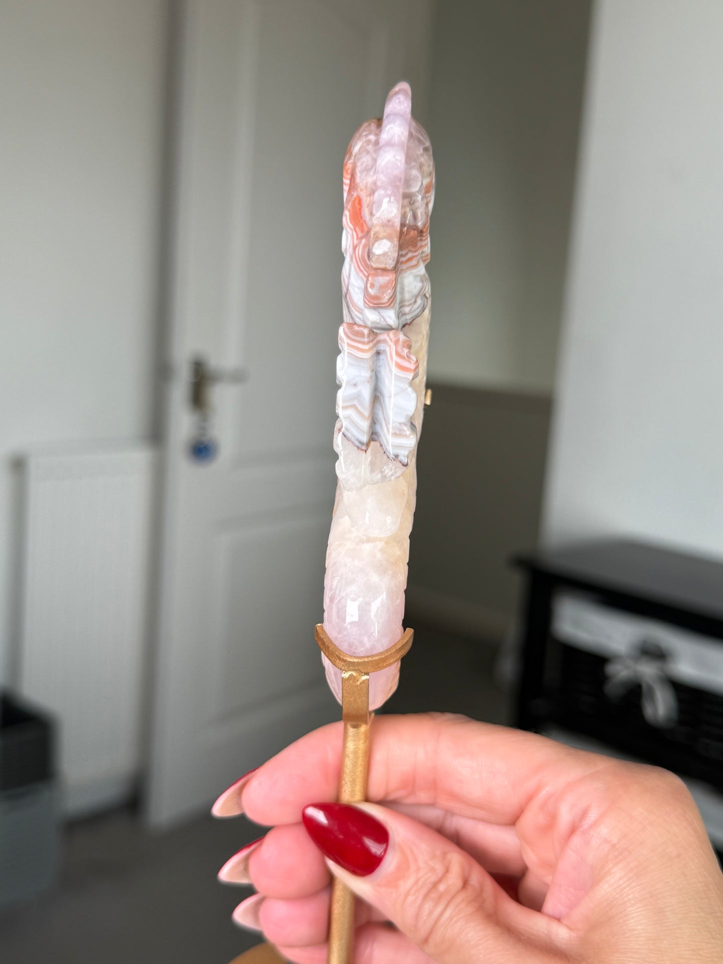 Amethyst Crazy Lace Agate Seahorse On Gold Stand