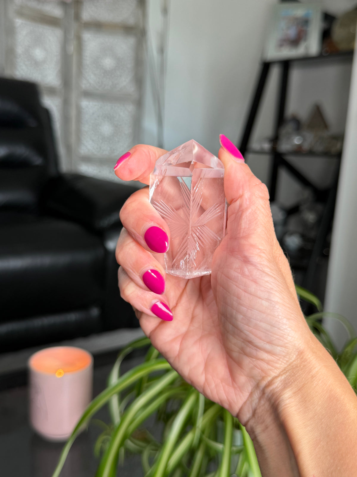 Clear Quartz Star Etched Tower