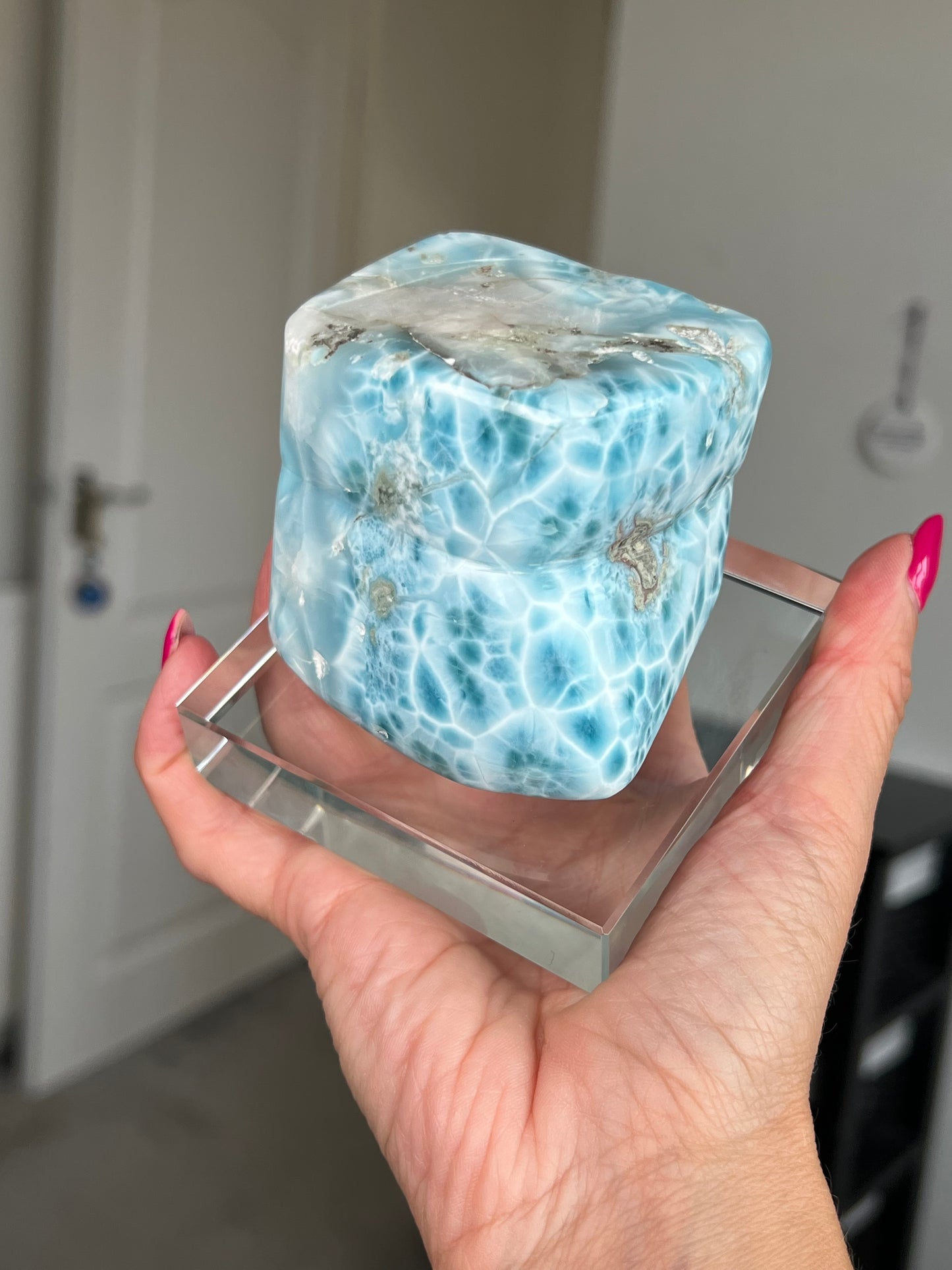 Larimar Core On Glass Stand