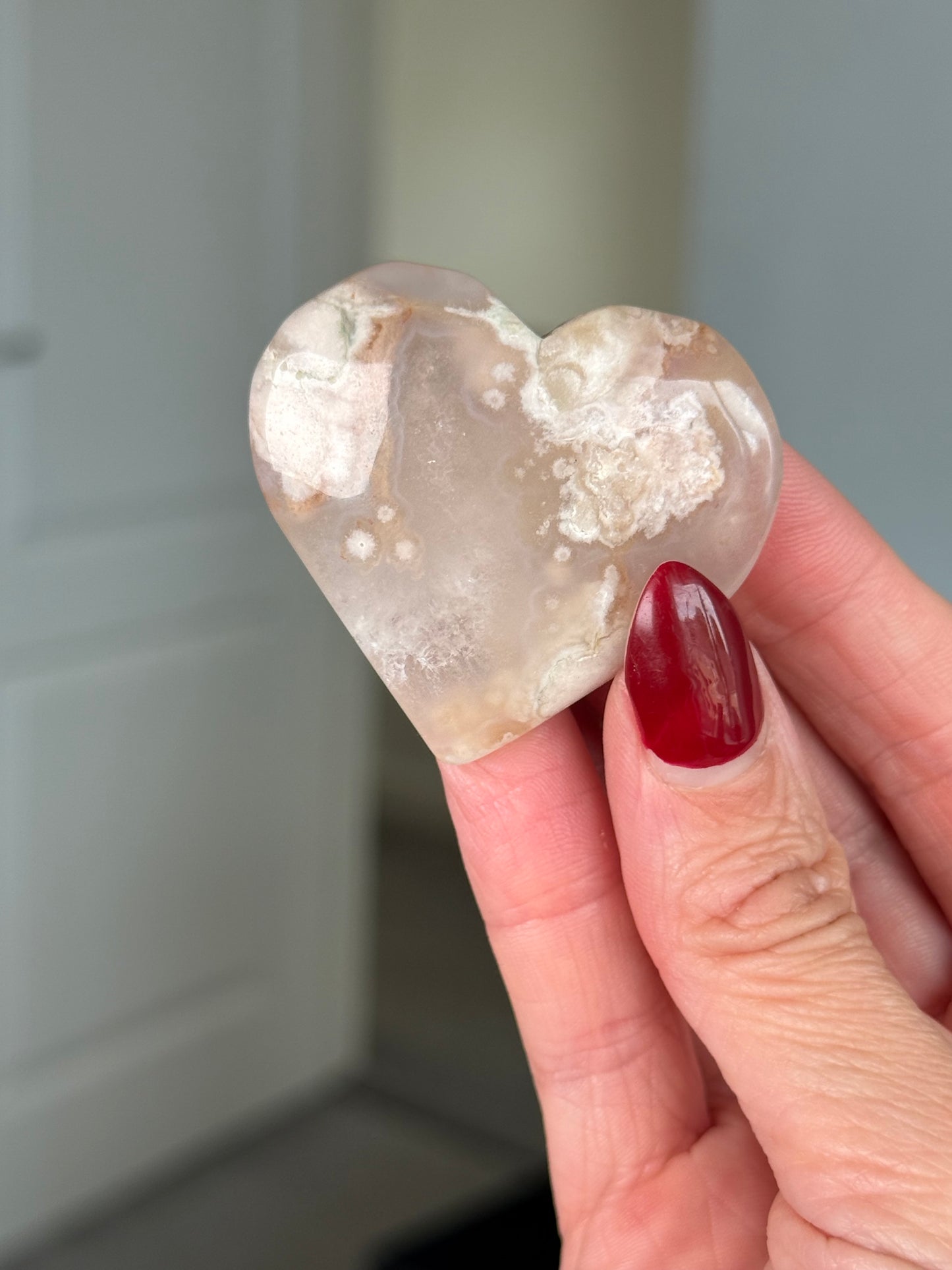 Flower Agate Heart With Stand