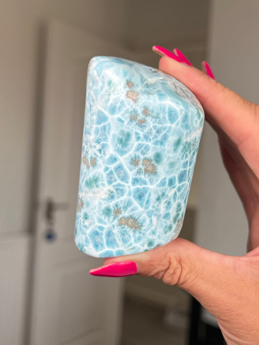 Larimar Core On Glass Stand