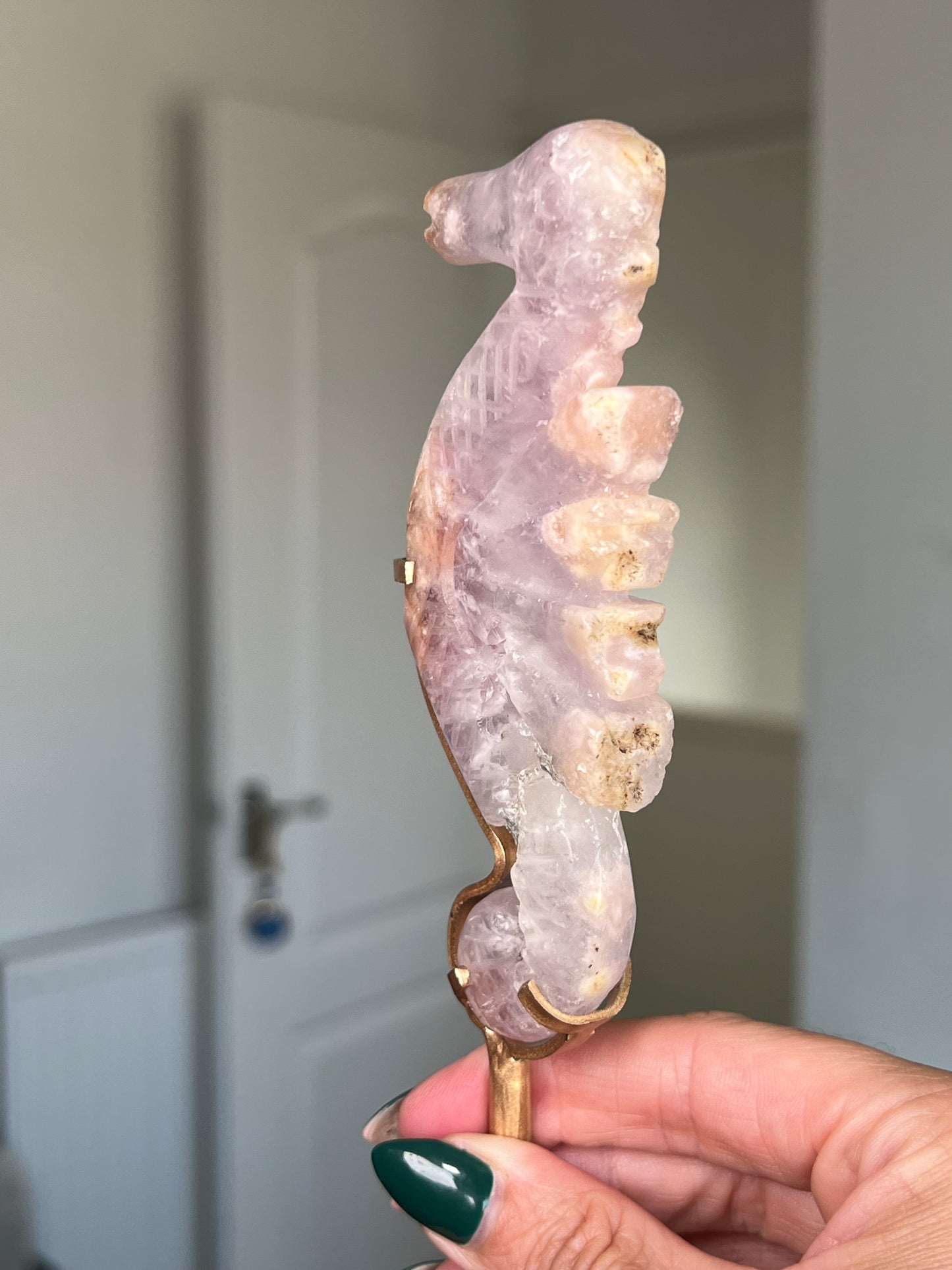 Flower Agate Seahorse On Gold Stand