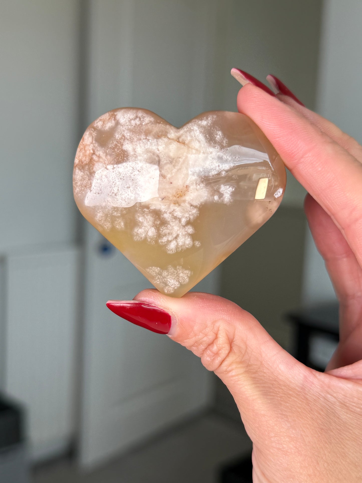 Flower Agate Heart With Stand