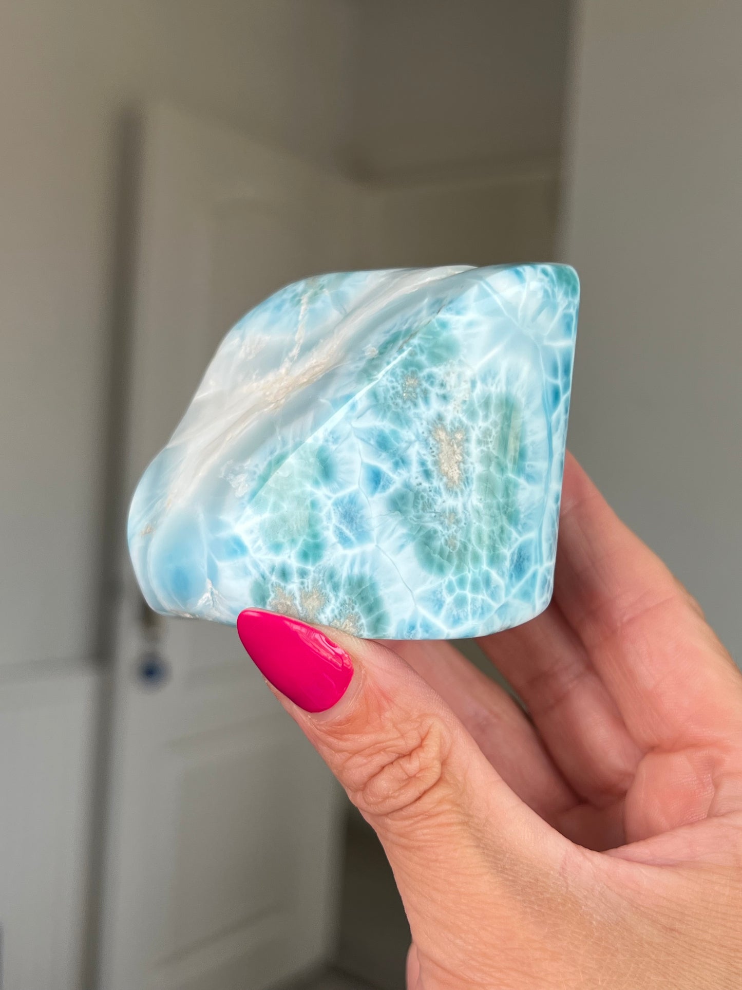Larimar Core On Glass Stand