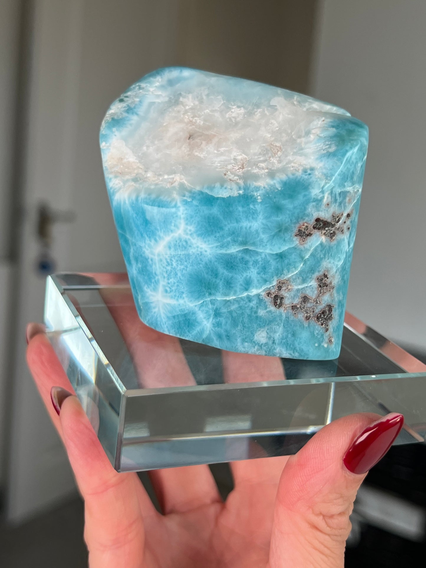 Larimar Core On Glass Stand