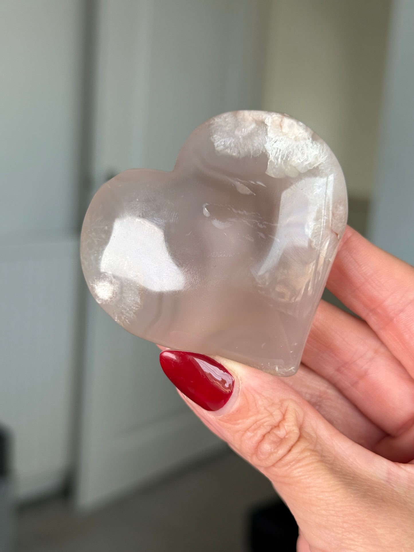 Flower Agate Heart With Stand